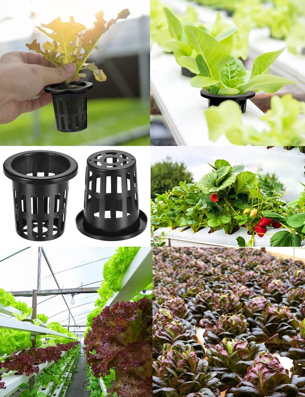 100 PCS 5CM Garden Slotted Mesh round Net Cups, 2 Inch Lightweight Economy Heavy Duty BPA Free Plastic Cups, Wide Lip Bucket Basket Pot for Hydroponics Aquaponics (Black) image number 1