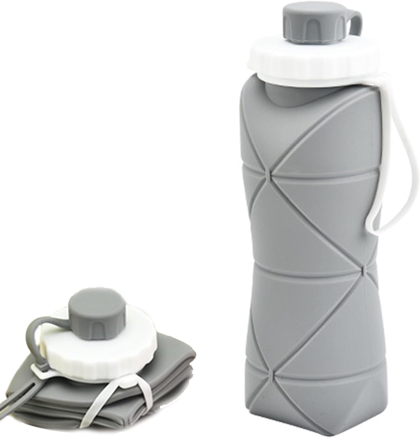 RUNGOS Collapsible Water Bottle for Travel Essentials [Double Leak-Proof Design] [Bottle Cap with Safety Rope] BPA Free Silicone Foldable Water Bottle for Outdoor Hiking Sports, Lightweight (Gray)
