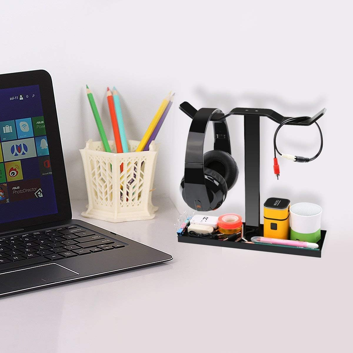 Headphone Stand, MOCREO Acrylic Dual Balance Headset Stand Gaming Headphone Holder/Mount/Hanger, Desktop Headset Holder/Mount/Hanger, Extra Thick image number 3