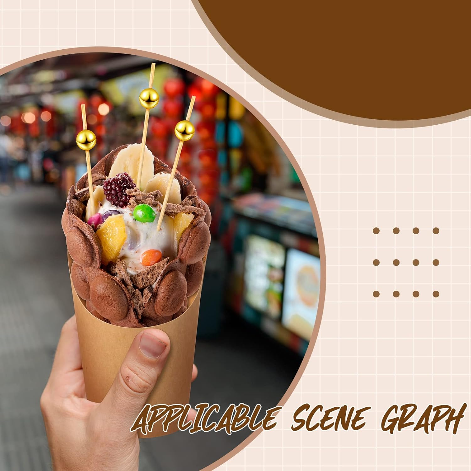 50 Pcs 14 Oz Disposable French Fries Cups Charcuterie Waffle Paper Popcorn Kraft Paper Boxes and 100 Pcs 4.7 Inch Wooden Cocktail Toothpicks Appetizers Fruits Dessert Sticks image number 3