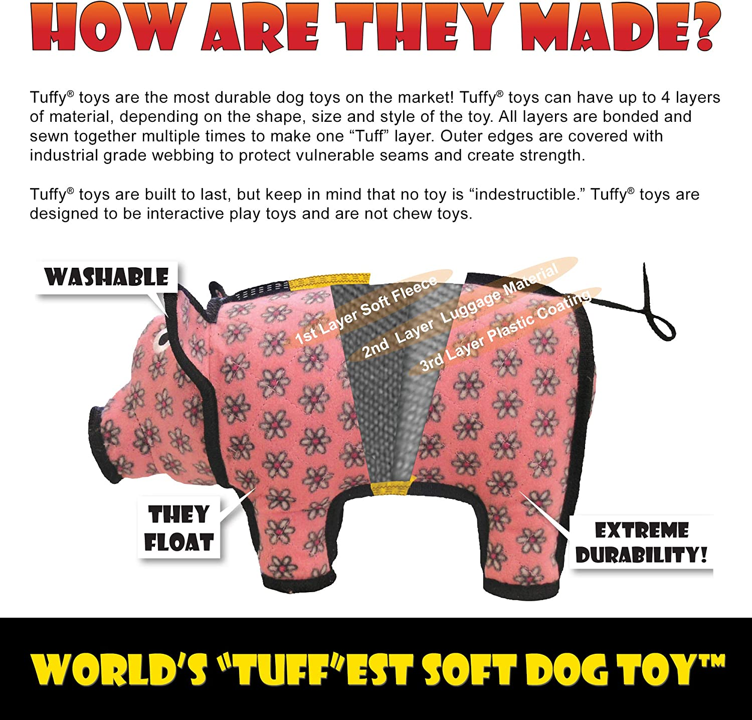 Tuffy Interactive Play Dog Squeaker Toy, Red image number 4