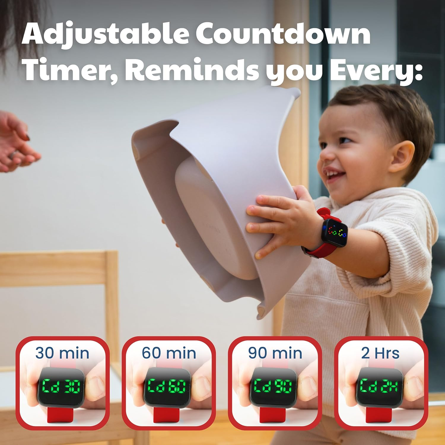 Potty Training Watch for Kids V2 &ndash; a Water Resistant Potty Reminder Device for Boys & Girls to Train Your Toddler with Fun/Musical & Vibration Interval Reminder with Potty Training Ebook (Racer Red) - Navy image number 4