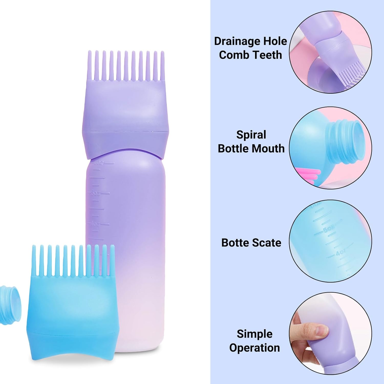 Melearch 3 Pieces Hair Oil Root Comb Applicator Bottle with Graduated Scale, Versatile Atomiser Bottles - Shampoo Bottle for Scalp Treatment in Salon at Home, Hair Colouring image number 2