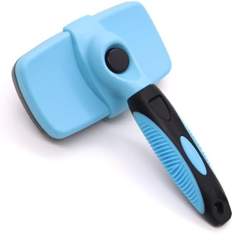 Self Cleaning Slicker Brush for Dogs & Cats, Gentle Deshedding and Hair Removal Tool for Long & Short Haired Pets, Easy Push Button, Purple