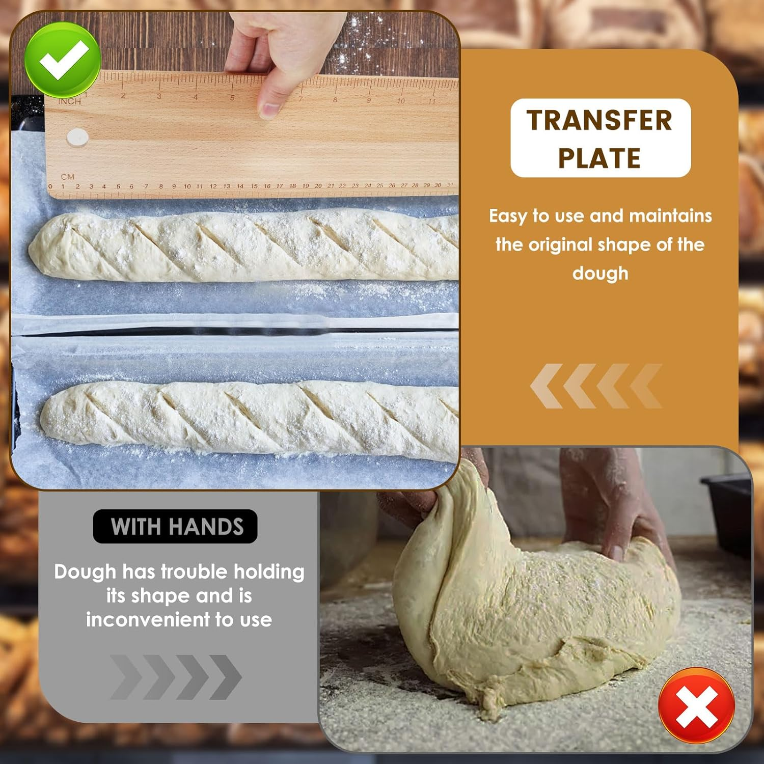 Transfer Peel, Beech Wood French Bread Flipping Board Hanging Bread Peel, 13/23 Inch Bread Flipping Board, Keep Dough in Shape Bread Flipping Board Bakeware for French Bread Baking (A)