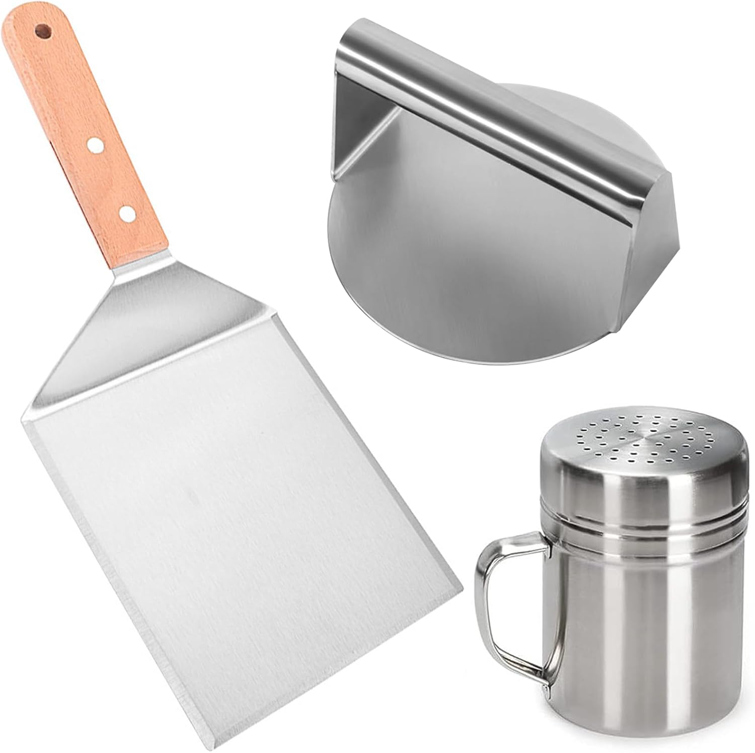3 PCS Smashed Burger Kit, Burger Press+Grill Spatula+Seasoning Shaker, Stainless Steel Burger Smasher, Outdoor Cooking, Hamburg Making Kit, Barbecue Accessories Kit for Flat Griddle, Grilling Gift image number 6