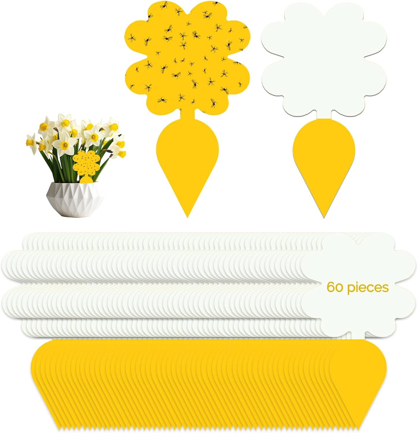 60 Pack Fruit Fly Sticky Trap,Portable Insect Traps for Mosquito Flies Moths,Waterproof Disposable Fly Sticker for Plant,Outdoor Indoor Use image number 2