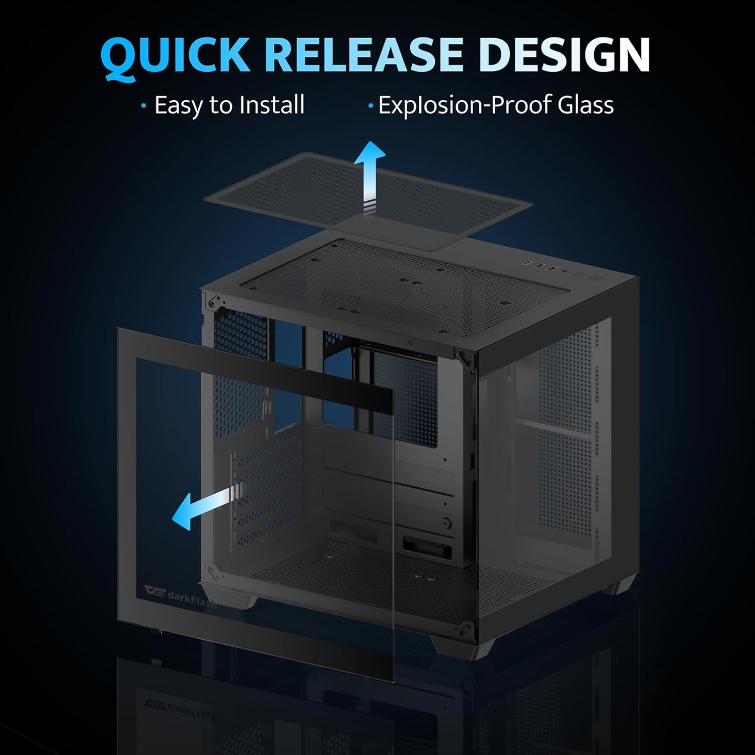 Darkflash ITX PC Case, Pre-Install 3 PWM ARGB Fans Computer Case, Full View Dual Tempered Glass ITX Case, Mini Size, Supports 240Mm AIO(C275P) (Black) - Black image number 5