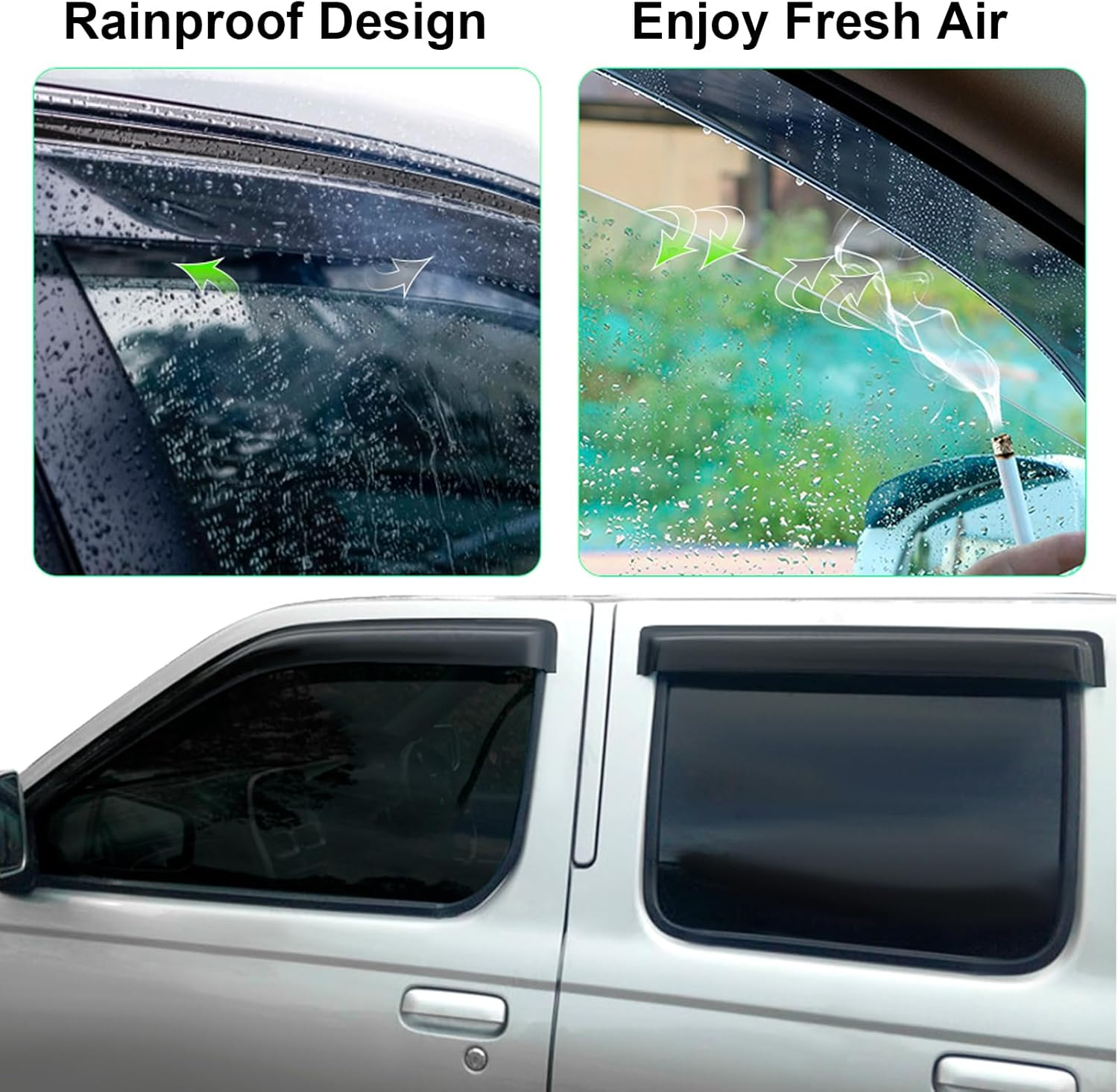 SUERAUTO4X4 Weather Shields for Nissan Navara D22 1997-2015 Dual Cab Accessories, Weathershields Car Wind Deflectors Window Visors Rain Guard Exterior, Injection Tinted Black 4Pcs/Set image number 4