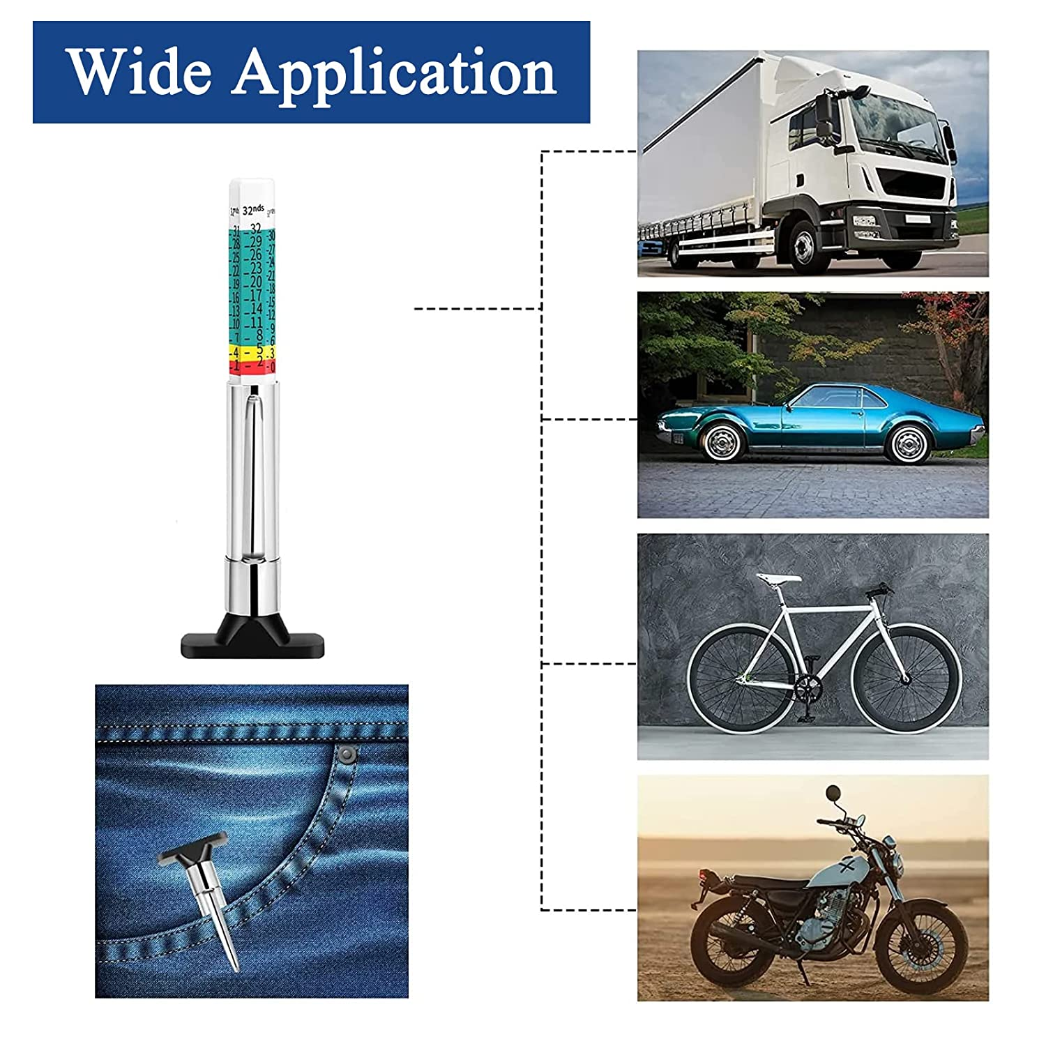 Heeke 2PCS Tire Tread Depth Gauge - Two-Sided Smart Color Coded Tire Tread Depth Measurement Tool Tire Wear Gauge in 32Nds image number 6