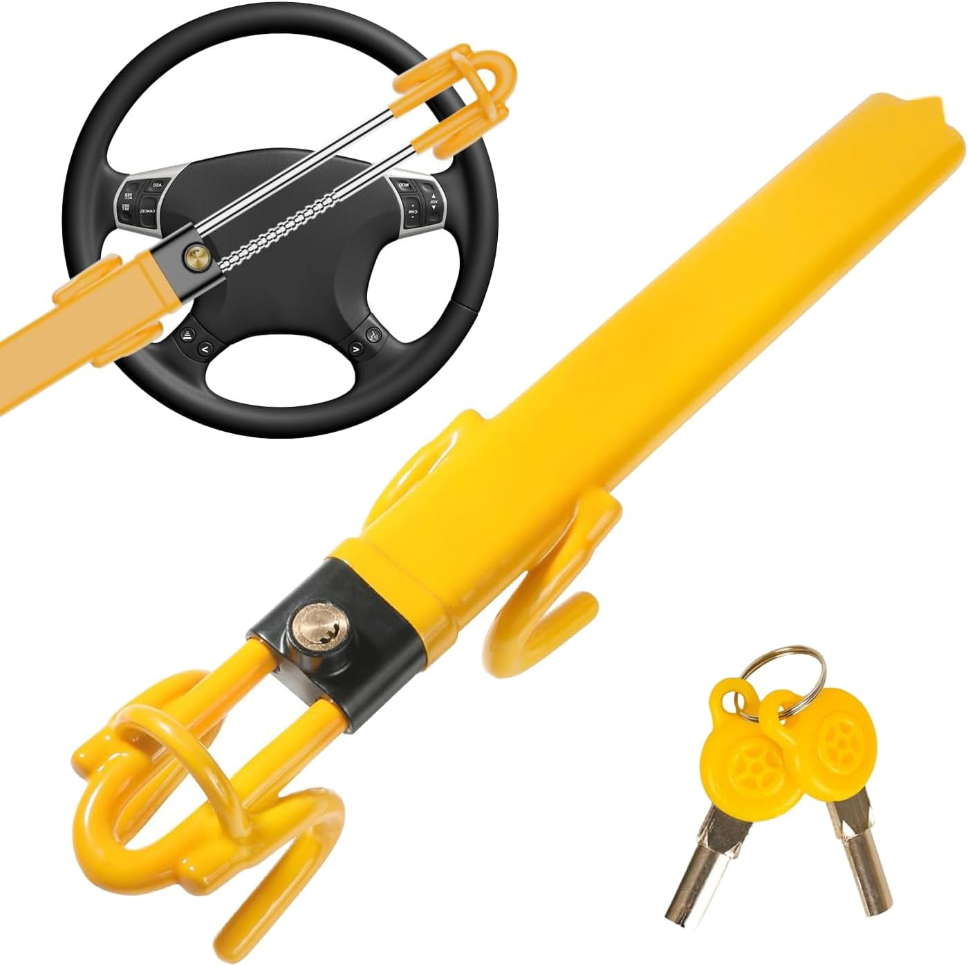 Steering Wheel Lock,Car Steering Wheel Lock,Theft Heavy Duty Secure Car Device,Adjustable Steering Lock,Double Hook Locks with 2 Keys for Cars, Suvs, Vans and Trucks image number 3