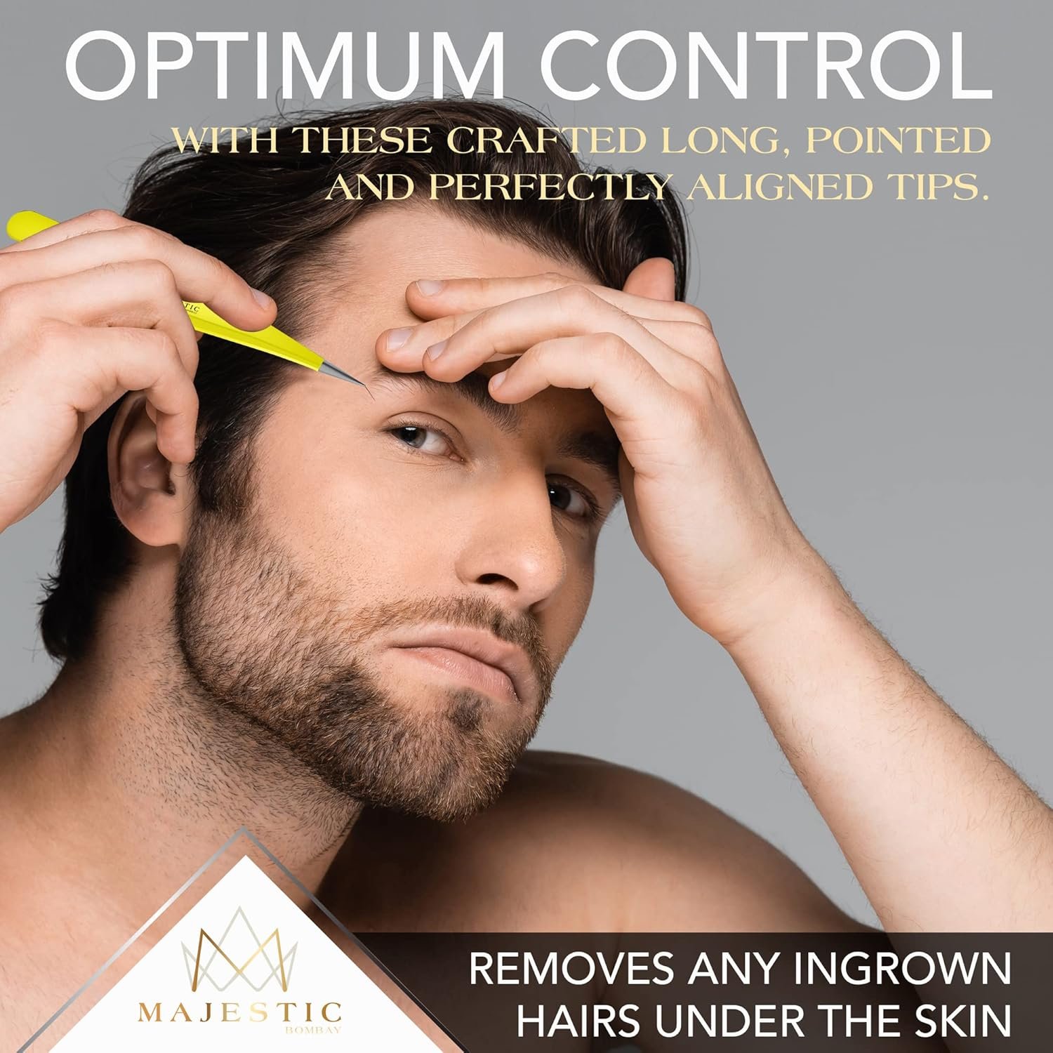 Majestic Bombay Fine Point Tweezers for Women and Men &ndash; Splinter Ticks, Facial, Brow and Ingrown Hair Removal&ndash;Sharp, Needle Nose, Surgical Tweezers Precision Pluckers Best Tweezers for Chin Hair - Yellow image number 5