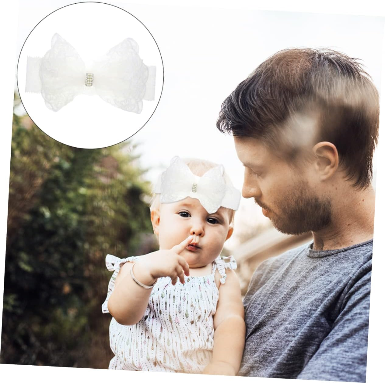 Baby Lace Headband and Bow for Newborn Girls, White Pearl Hair Bow Infant Hair Accessories, Soft Adjustable Headband Suitable for Babies and Toddlers image number 1