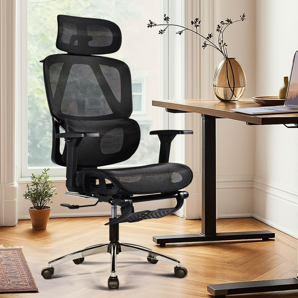 Furb Ergonomic Office Chair, High Desk Chair with 3D Adjustable Armrest Steel Base Lumbar Support for Executive/Computer Desk/Task Work, Black