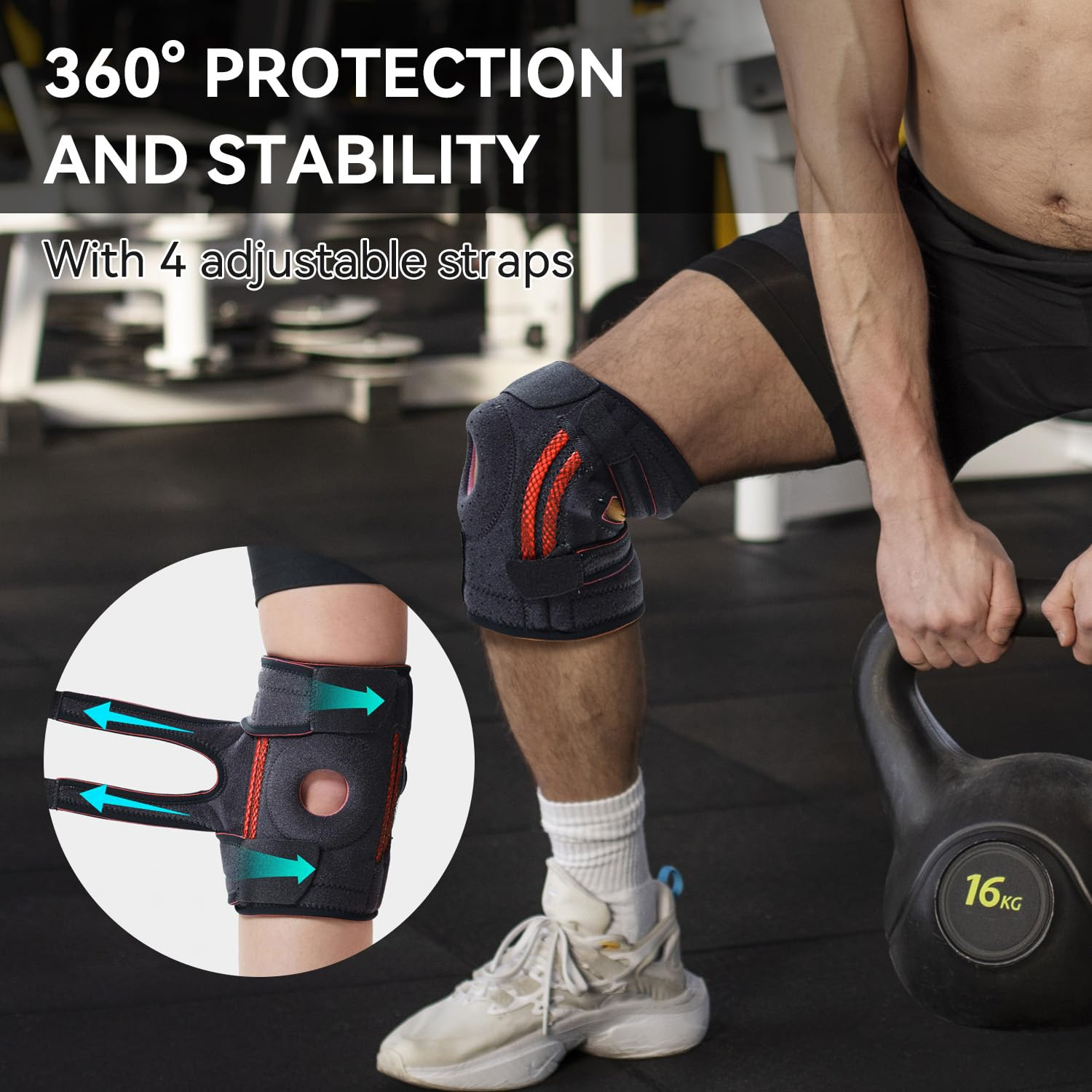 Knee Brace for Men with Patellar Support, Breathable Fabric for Pain Relief, Meniscus, Arthritis, ACL Support (Man-Black, 55Cm-70Cm) image number 6