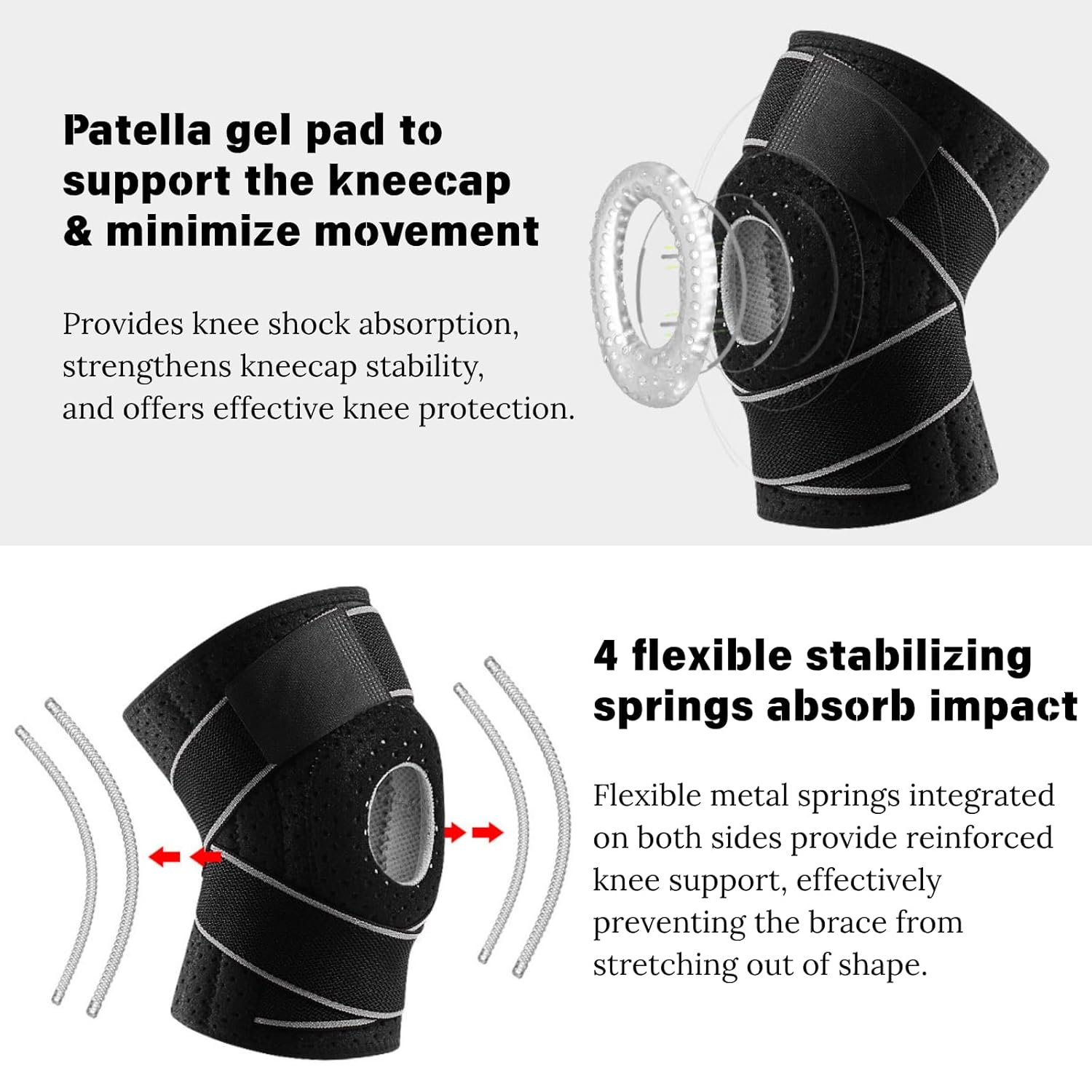 Unisex Adjustable Knee Brace with 4-Way Strap System & Open-Patella Stabilizer - Knee Support for Arthritis, Meniscus Tears, ACL Injuries, Sports Recovery & Workout Protection - Gray - Black-Gray image number 2