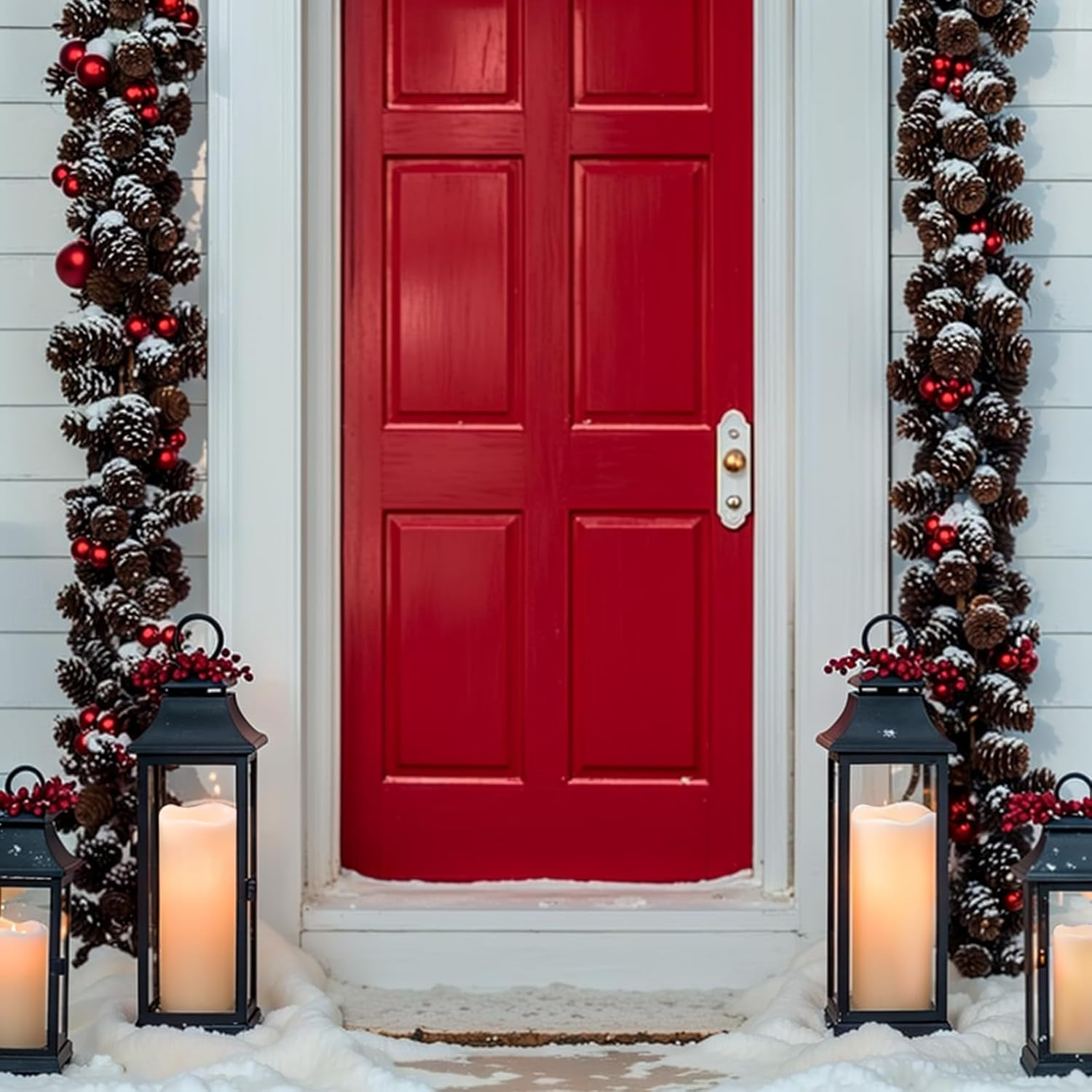 Eldnacele Waterproof Flameless Candles with Timer Function, Battery Operated Large LED Candles for Outdoor Garden Lanterns, Flickering Light, Set of 4, Cream image number 3