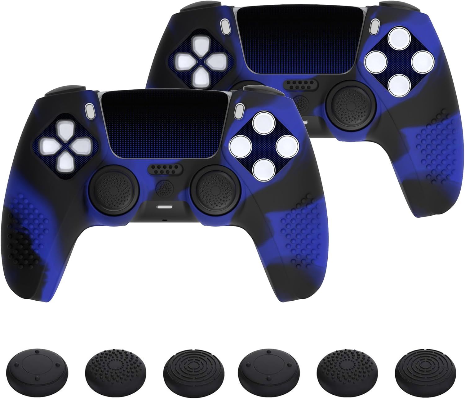 Playvital 2 Set Upgraded Silicone Cover Skin for Ps5 Controller with 12 Thumb Grips & 4 Stickers, Compatible with Charging Dock, 3D Studded Anti-Slip Shockproof Controller Grip, Glow in Dark - Green