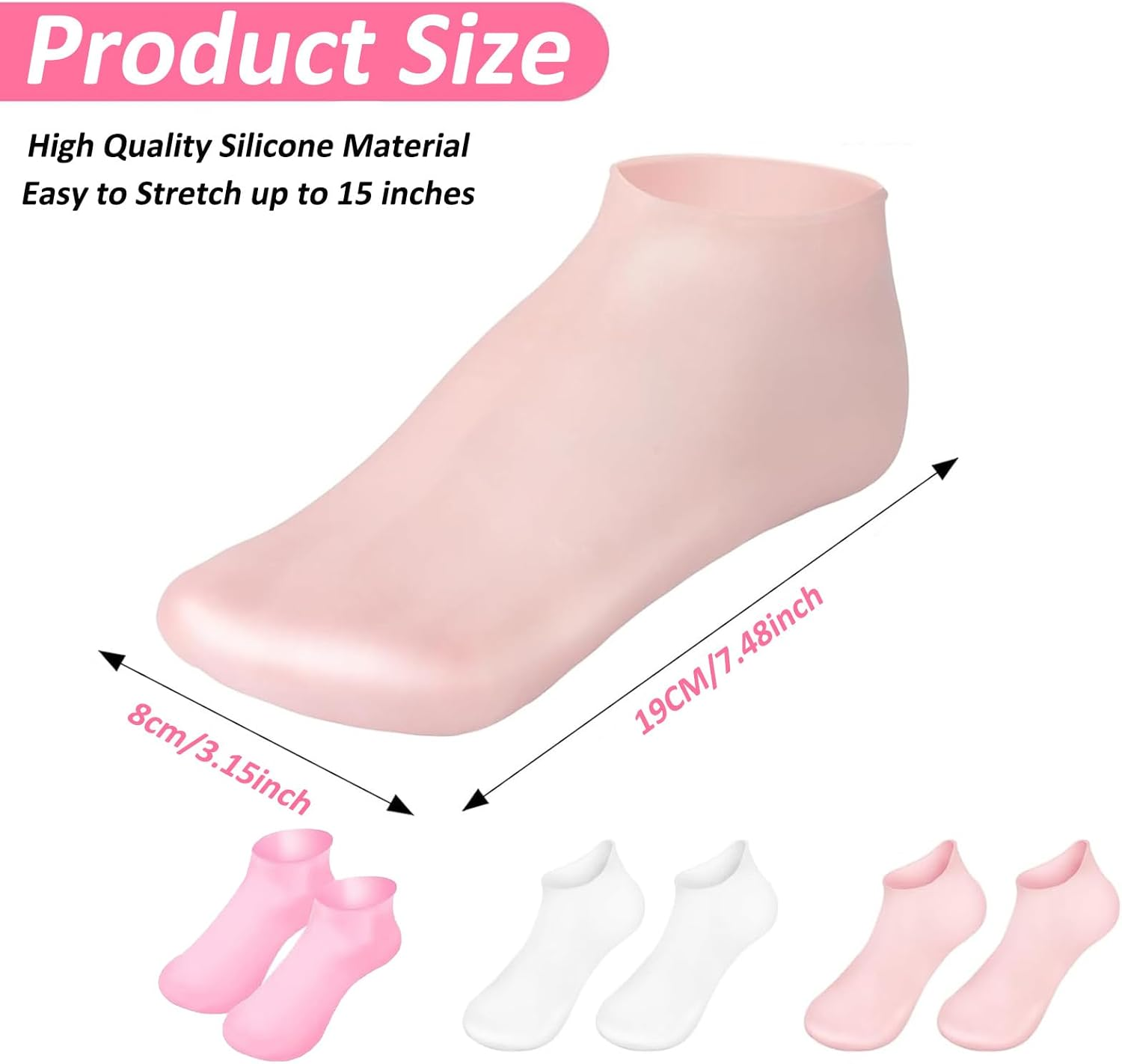 Silicone Socks for Dry Cracked Feet, 3 Pairs Women'S Foot Socks for Moisturizing (Fits up to Size 10) image number 3