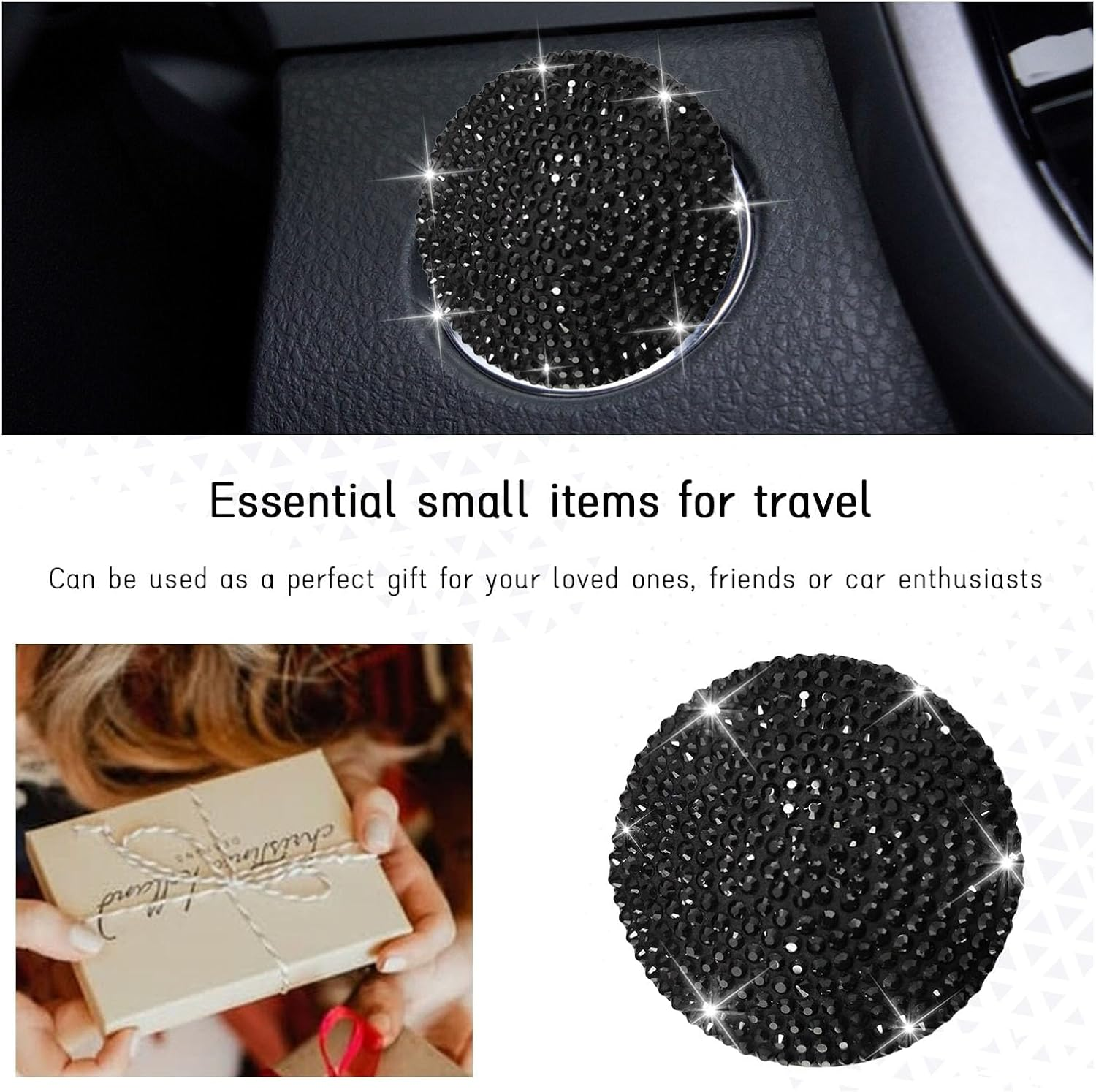 Bling Car Push to Start Button Cover, anti Scratch Ignition Button Protective Cap, Crystal Rhinestone Engine Button Sticker, Universal Auto Interior Decor Accessories (Black) image number 6