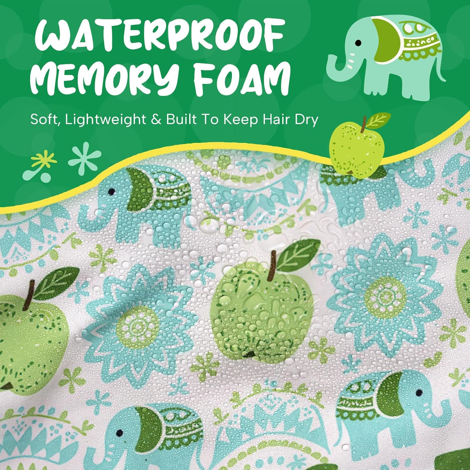 Years Calm Kids Shower Cap, Waterproof Reusable Cartoon Bath Cap with Double Layers & Soft Elastic Band, Washable Shower Hat for Boys and Girls, Great for Daily Bath (Elephant, One Size) - Elephant image number 3