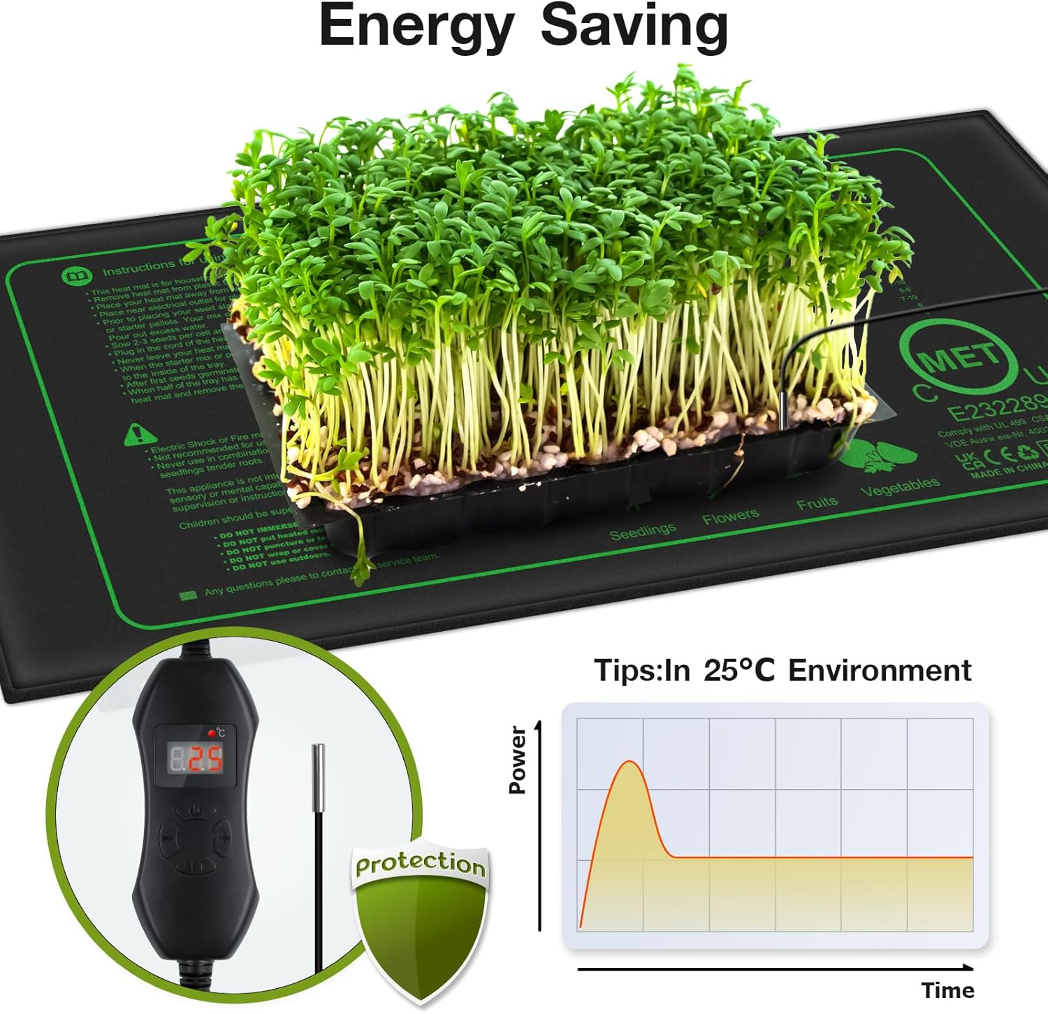 Mojimdo 50W Plant Heat Mat with Thermostat - Waterproof IP67, Fireproof V0, Energy Efficient Seedling Propagator & Warming Pad for Pets, Reptiles (25X52Cm) - 2 Pack image number 2