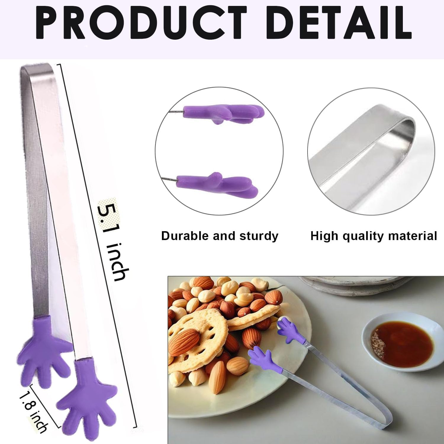 8 Pecies Small Tongs - Mini Tongs for Snack, Chip, Pickle, Fruit (5.1Inch)