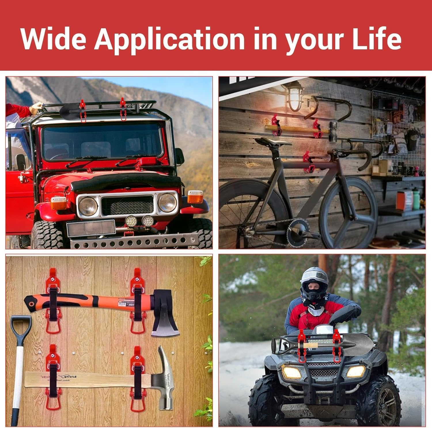 Wzenclave 2Pack Shovel Mount Metal Rubber Clamp Roof Luggage Rack Tool Clip Zinc Alloy Fire Accessories Car Accessories for Boats Overlanding Gear Quick Release Axe Tool Holde Wall Mounting Brackets image number 3