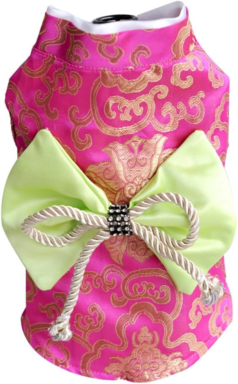 Creation Core Adorable Brocade Pet Kimono Dress Japanese Style Pet Dress Floral Bowknot Pet Costume for Dogs Cats, Pink M