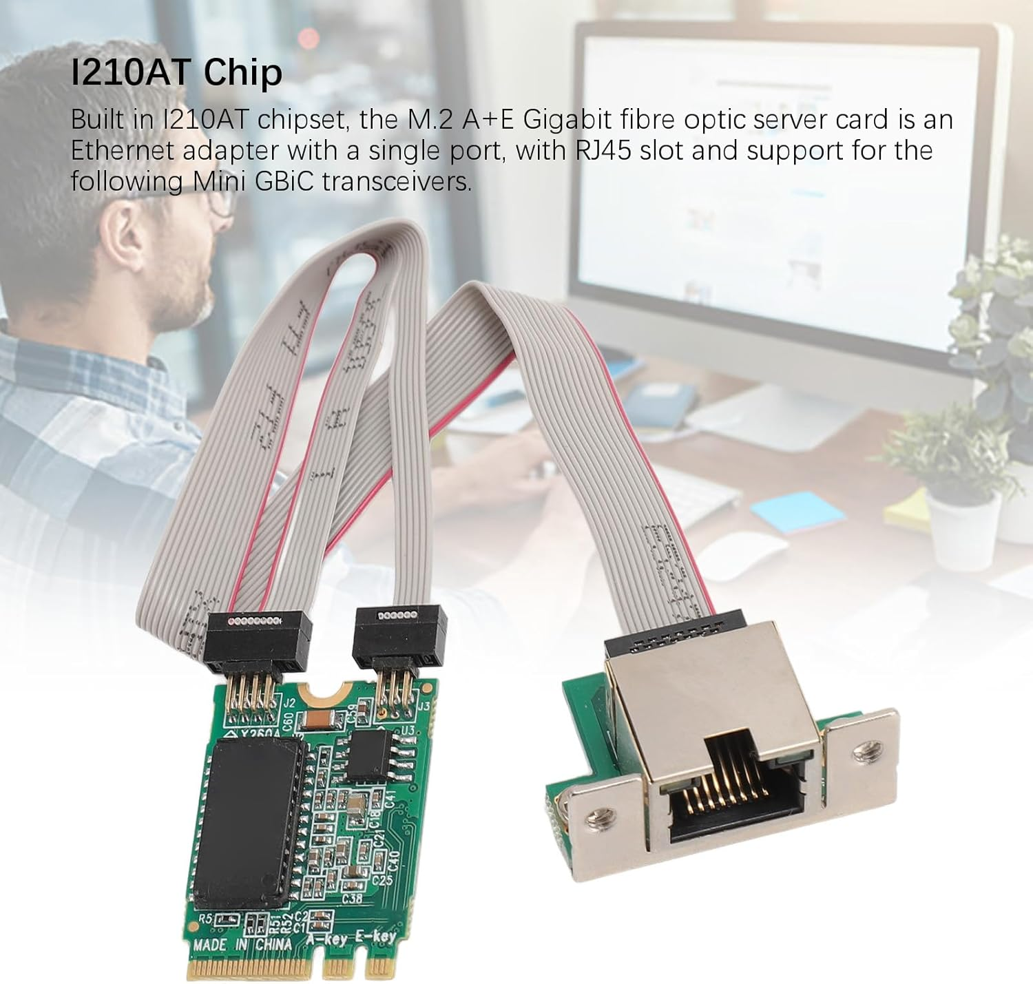 M.2 A+E RJ45 Gigabit Ethernet Card with High Performance for Single Board Computers image number 1
