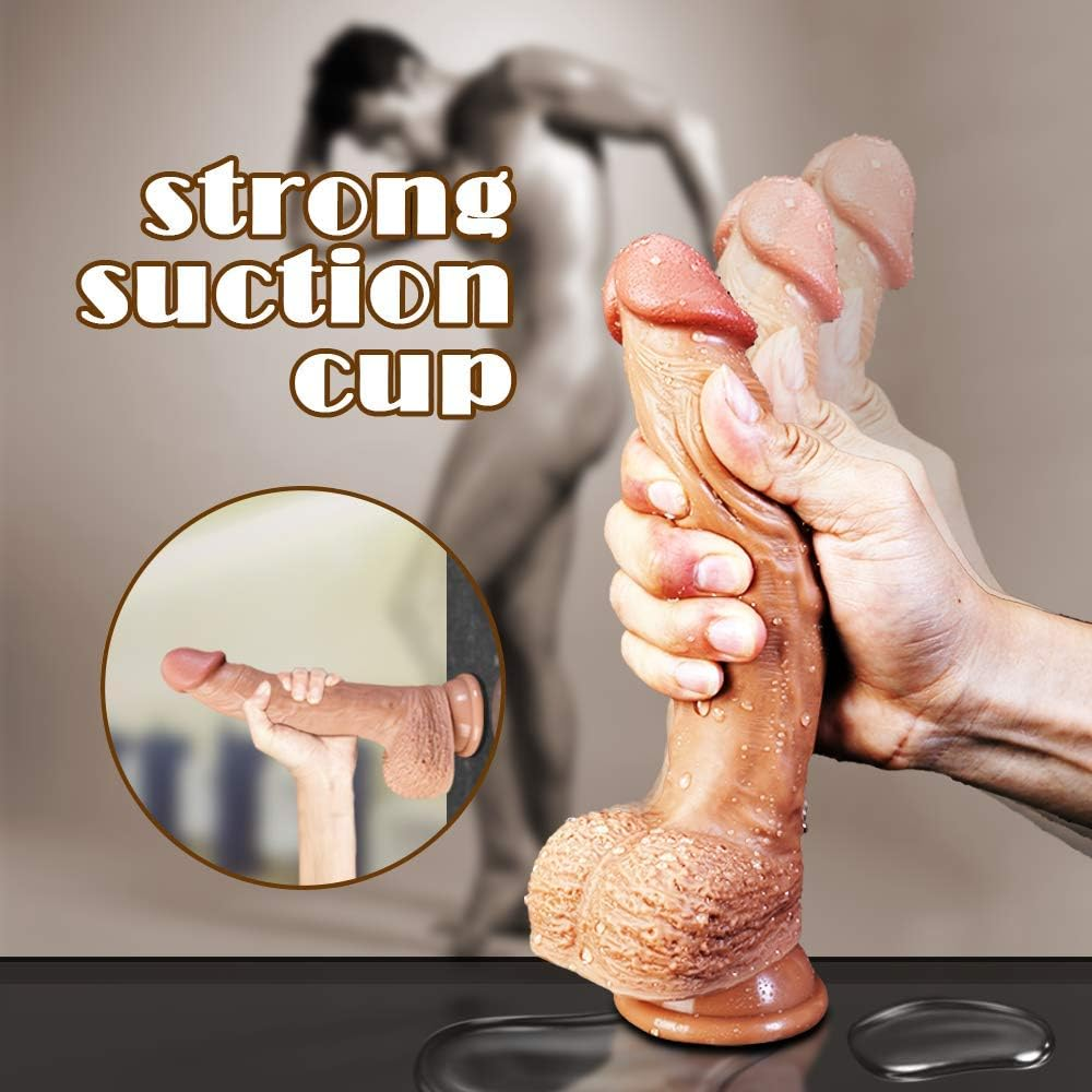 8.3'' Realistic Dildo Dual-Layer Liquid Silicone Dildo with Strong Suction Cup,Oixgirl Lifelike Penis Sex Toy Flexible G Spot Dildo with Curved Shaft and Balls