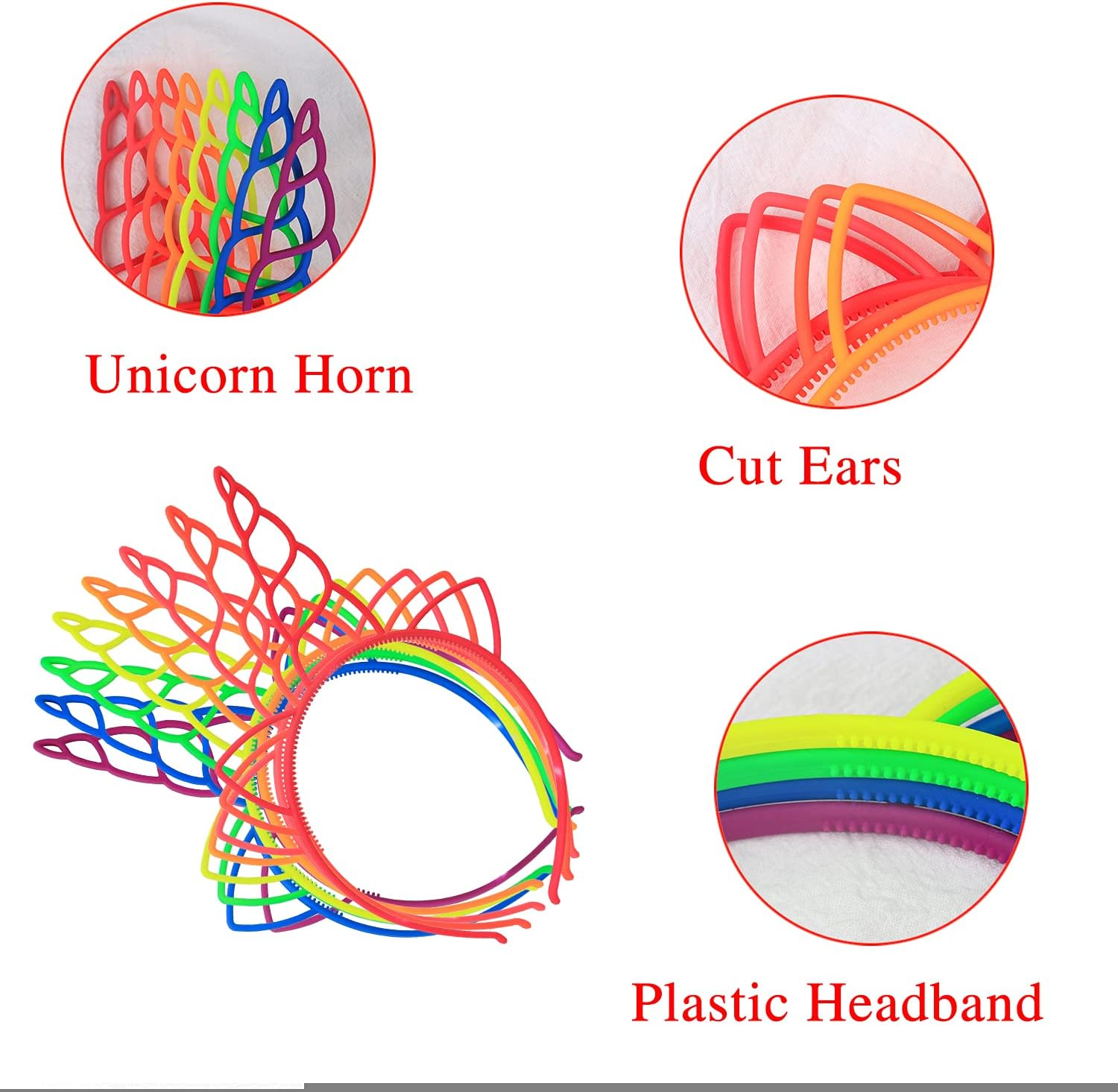 Unicorn Headbands for Girls Plastic Toddler Headbands Child Unicorn Horn Head Bands for Christmas Party Decorations Pack of 12 (Bright Colors-12Pcs)