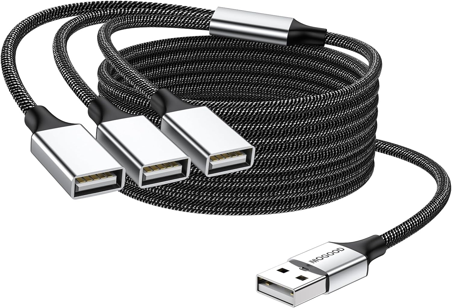 USB 3 Port Splitter Cable, MOGOOD USB Type B Splitter 1 Male to 3 Female USB 2.0 Adapter Power Cord Extension Hub for Charging/Data Transfer/Laptop/Mac