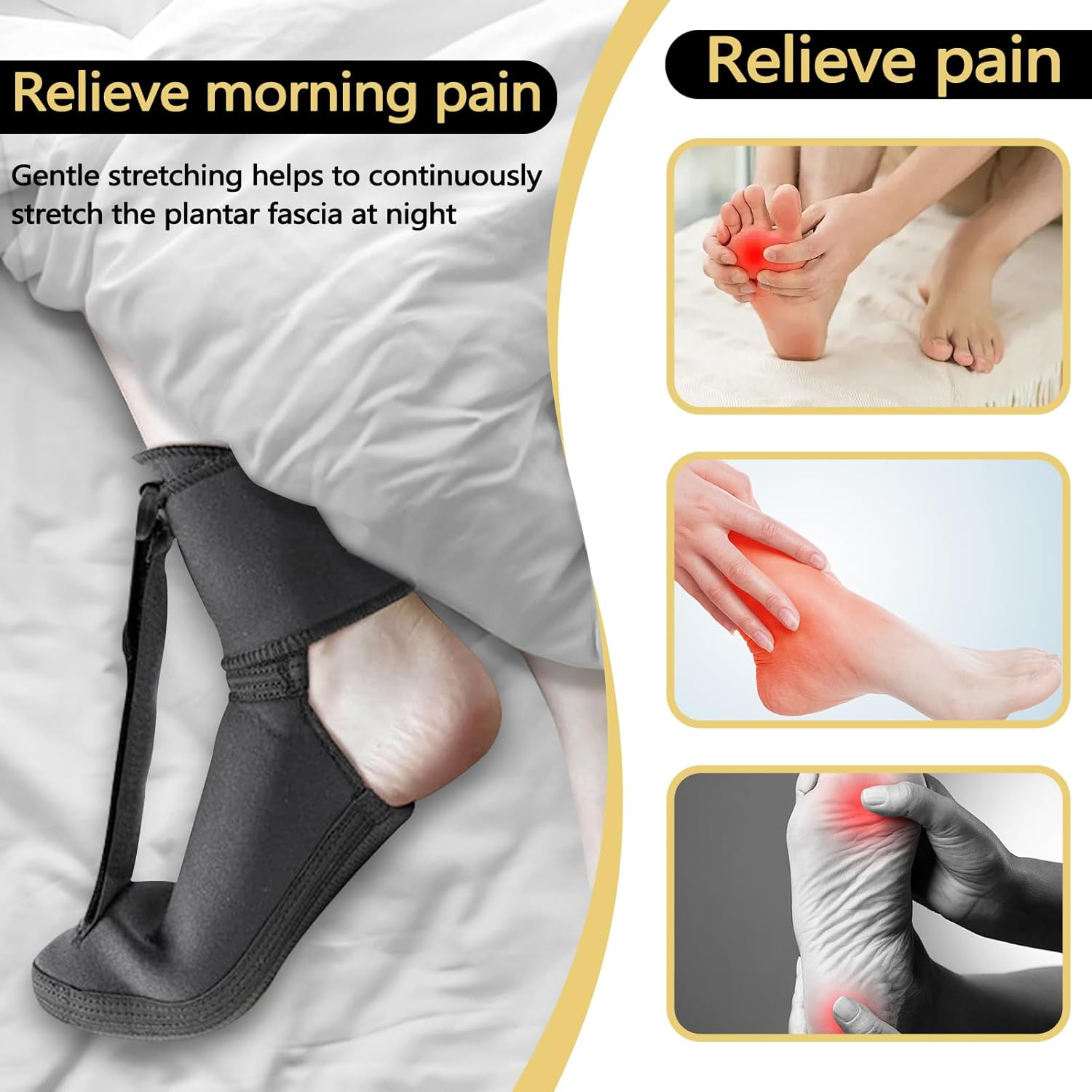 Yitexin Plantar Fasciitis Night Splint, Adjustable Plantar Fasciitis Relief Brace, Dorsal Night Splint for Plantar Fasciitis Women Men, Plantar Fasciitis Boot for Achilles Tendonitis Drop Foot (Black, L) image number 1