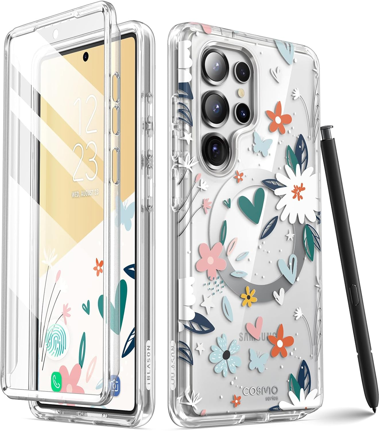 -Blason Cosmo for Samsung Galaxy S25 Ultra Case Magsafe with Built-In Screen Protector [Support Fingerprint ID & Wireless Charger] Full-Body Slim Style Magnetic Phone Case for S25 Ultra, Bluefly