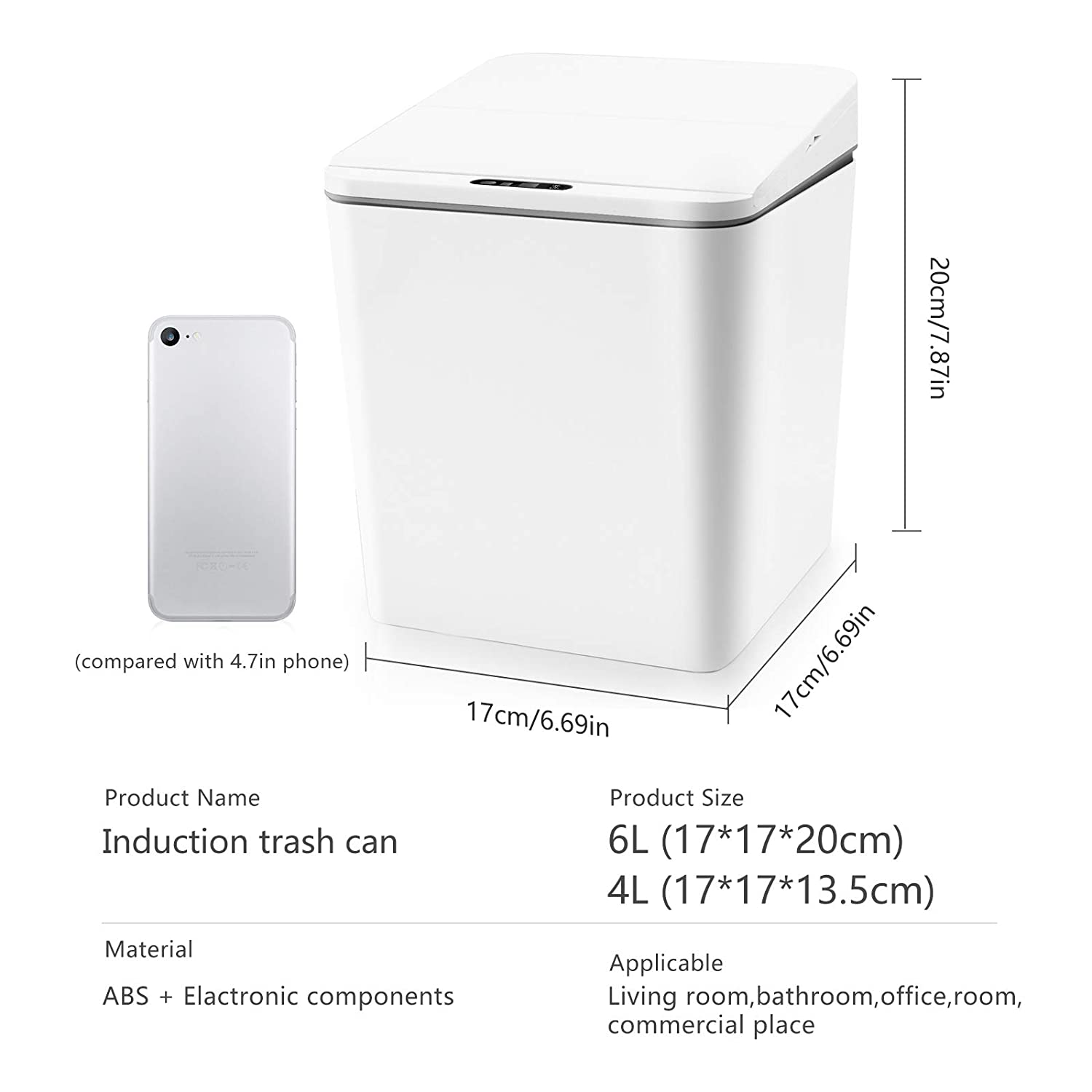 FEBHBRQ Automatic Small Countertop Trash Can, Rechargeable Mini Desktop Waste Bin with Lid for Office Desk/Bedside Table/Coffee Bar, White-1.5 Gal image number 4