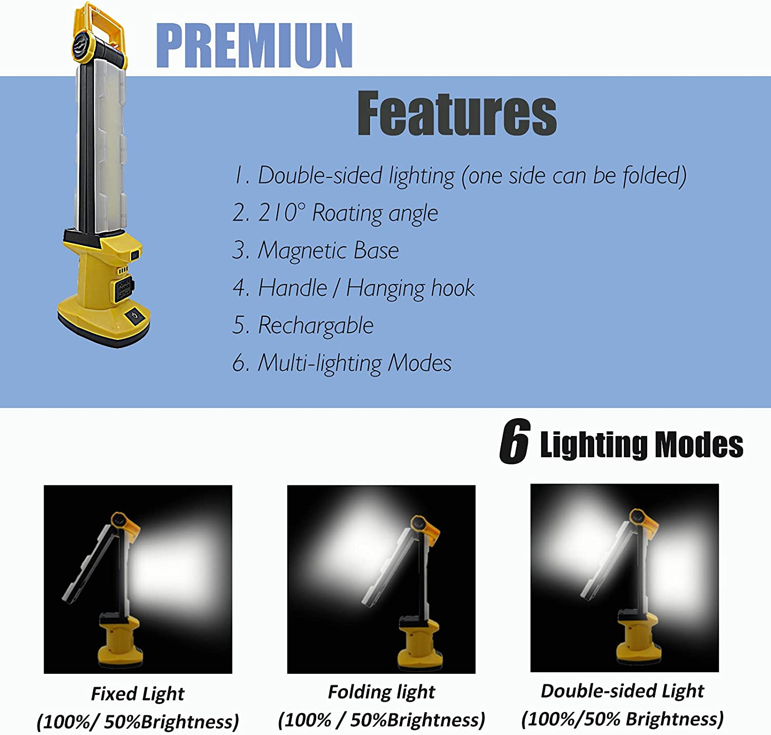 Cordless Work Light, CREVIV Rechargeable Work Desk Lamp, 750 Lumen &times;2 Foldable Double-Sided Lamp, Can Be Used as Trouble Light, Underhood Light，Outdoor Lights. image number 4