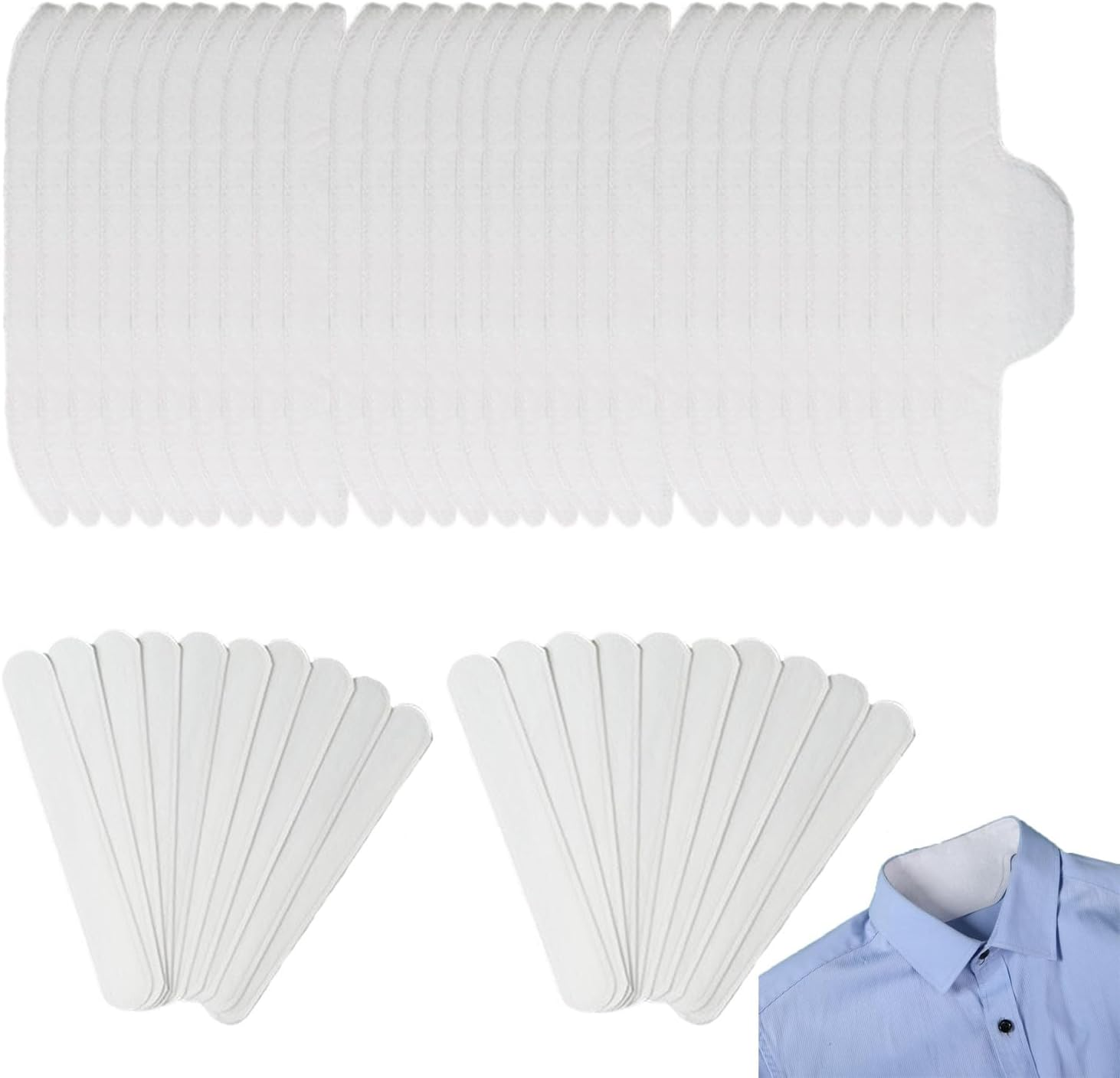 Arrerr 50 Pack Disposable Collar Protector Sweat Pads Sticker Self-Adhesive Grime Side Lining Stand Sticky Neck Liner for Hats Shirt Cuff Men Women Dress Shirts Hats Summer