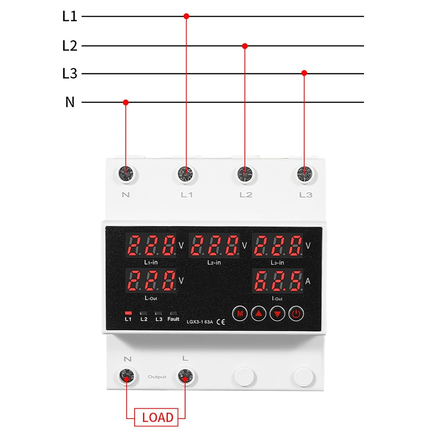 Automatic Transfer Switch, 63A 3P4W LED Display Adjustable Voltage Protector, Single Phase Generator Automatic Transfer Switch, Power Management for Indoor Outdoor Use (AC220V) image number 5