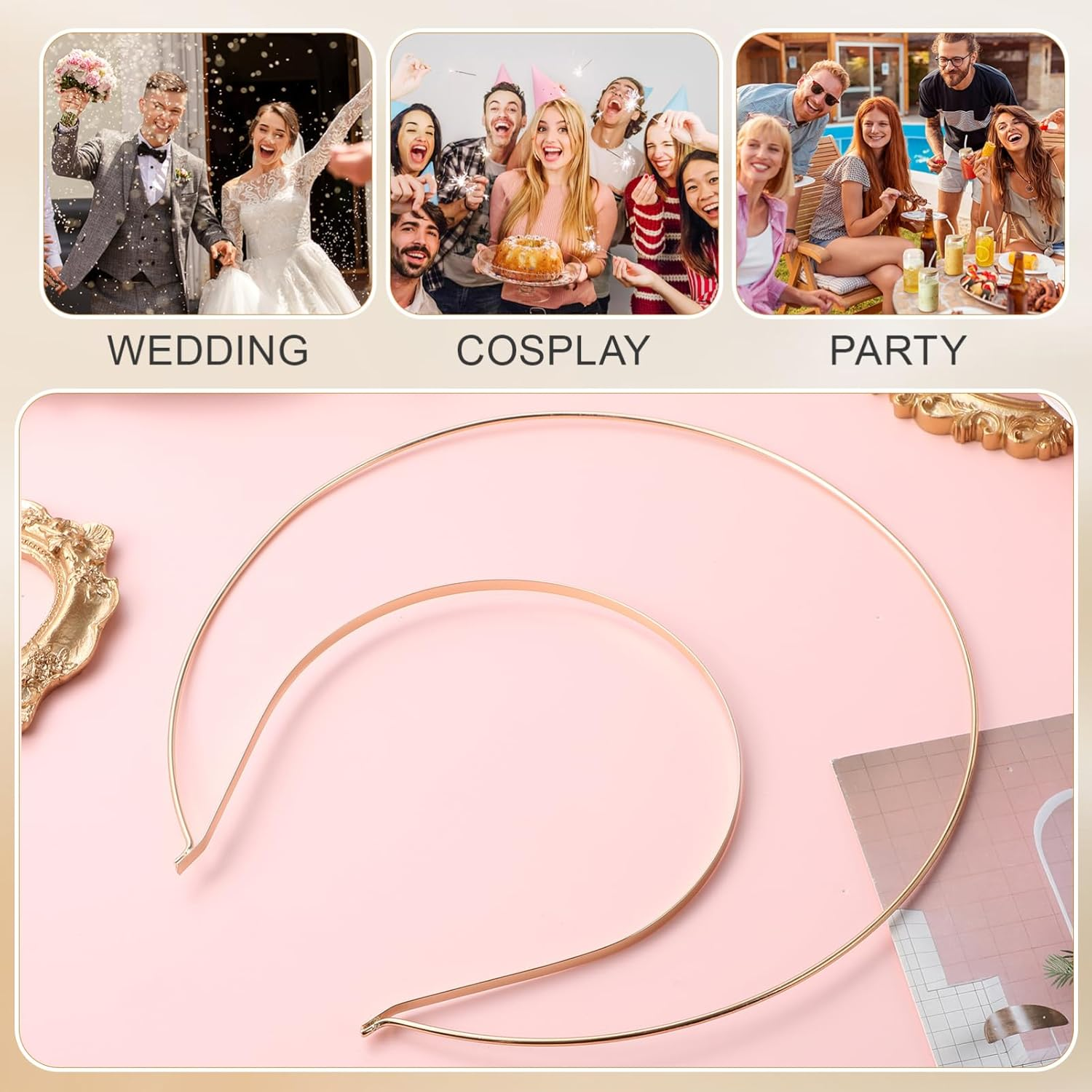 SHINEOFI Gold Halos Crown Headband &ndash; Angel Hair Hoop Tiara for Women, Metal Costume Headpiece for Party, Cosplay, Festival, Halloween & DIY Crafts image number 1