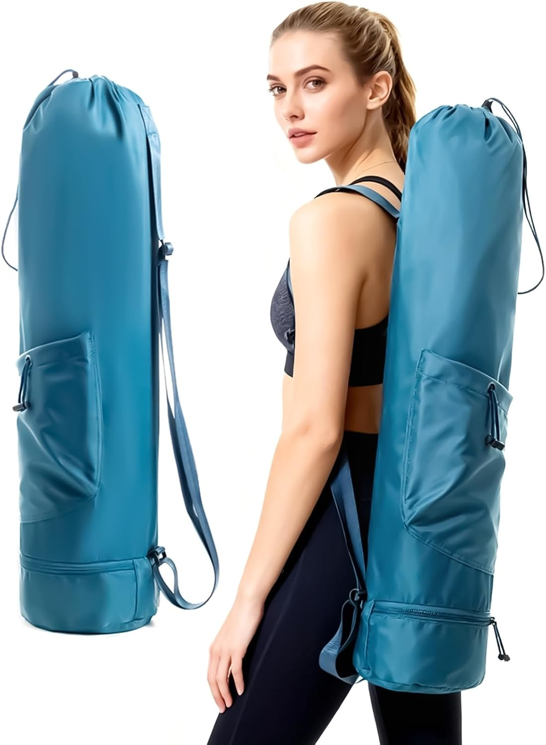 Yoga Mat Bag Waterproof Adjustable Strap Multi-Pocket Gym Travel Beach Park Classroom Accessories with Wet Pocket