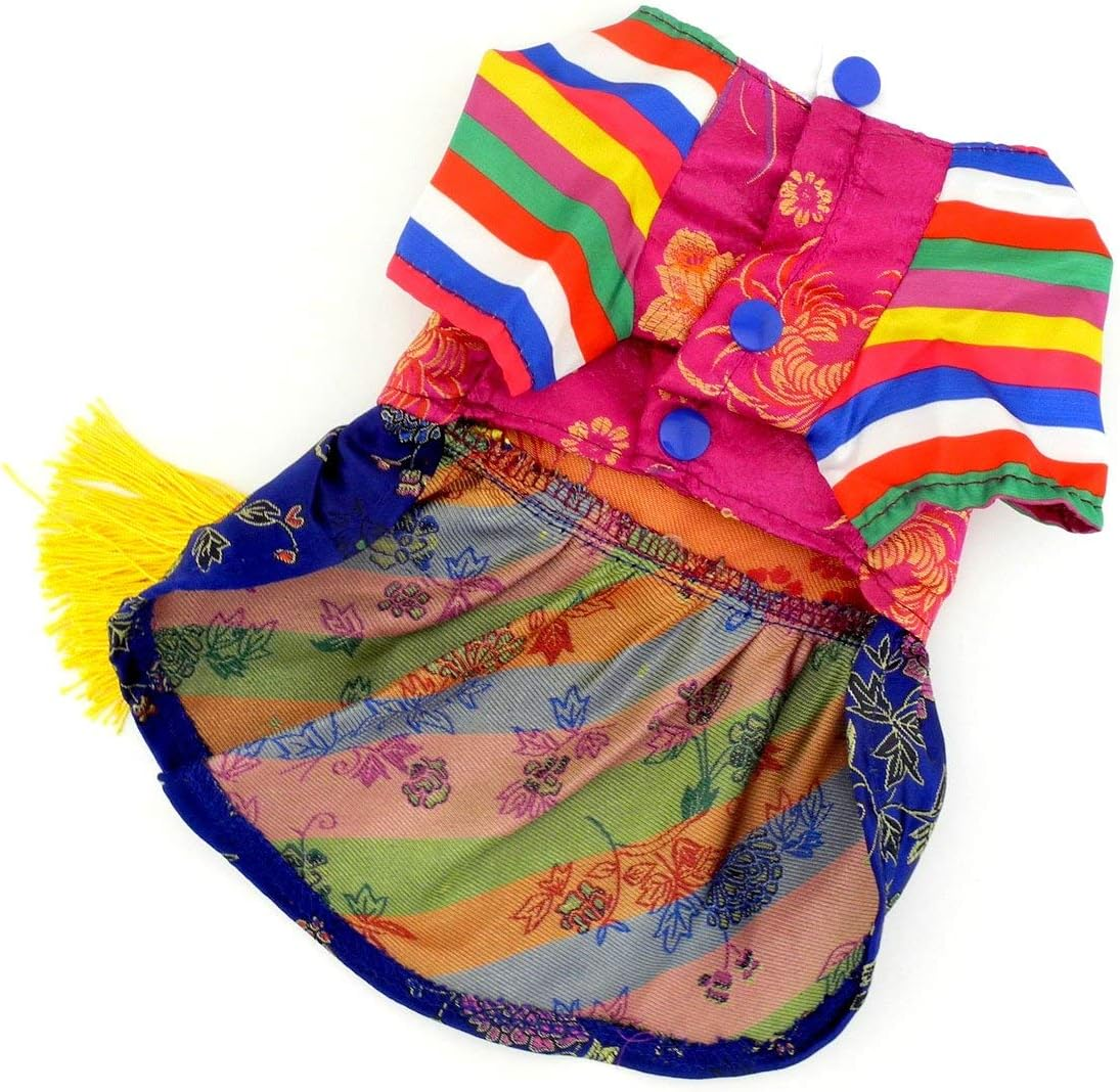 SELMAI Korean Traditional Hanbok Dog Costume for Small Dog Cat Puppy Holidays Dress Embroidered Silk Girl M image number 6