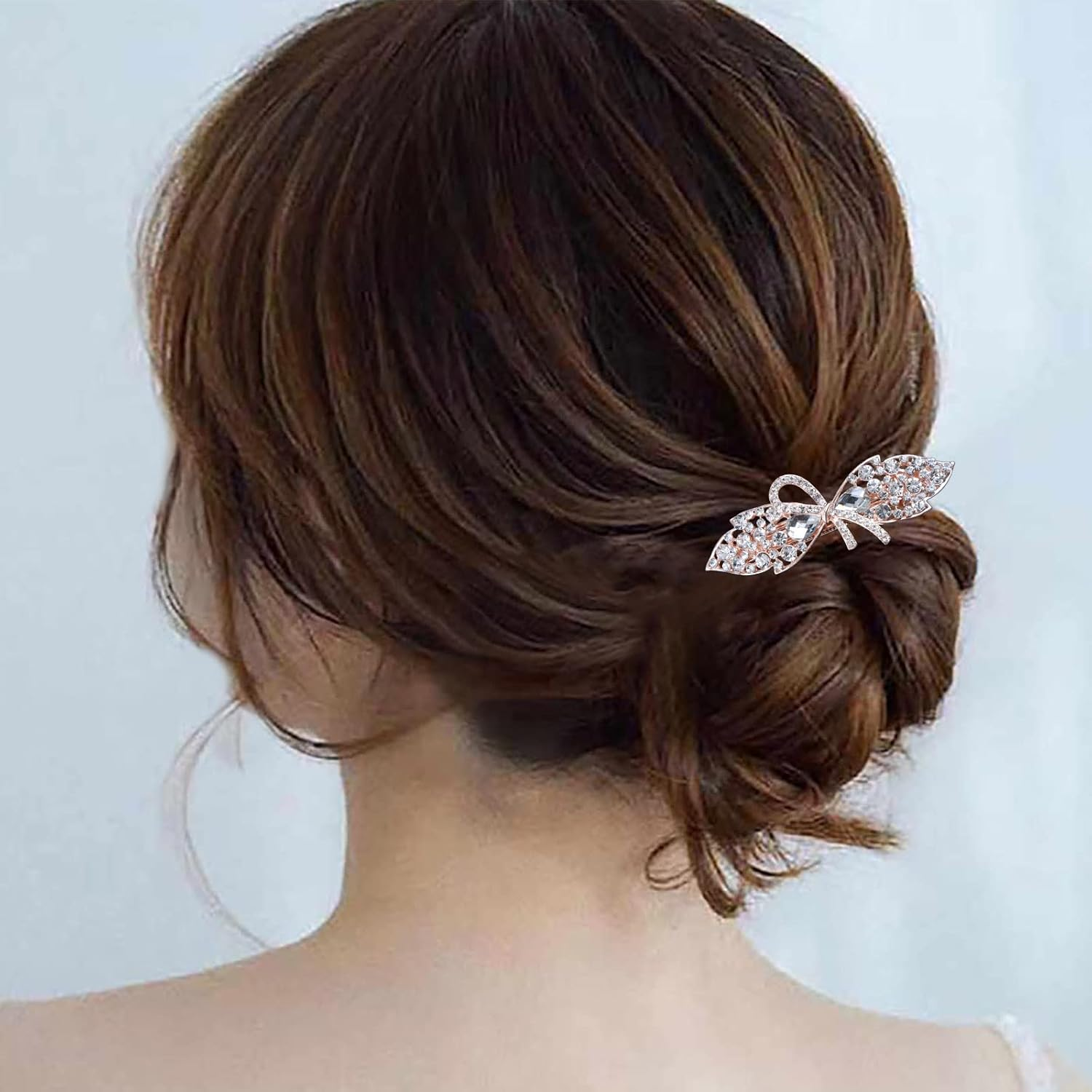 Tseenyi Bridal Wedding Hair Clip Bow Crystal Hair Clip Gold Rhinestone Hair Clip Sparkling Bridal Decorative Headwear Hairpin Women and Girls Gifts (Champagne Crystal)