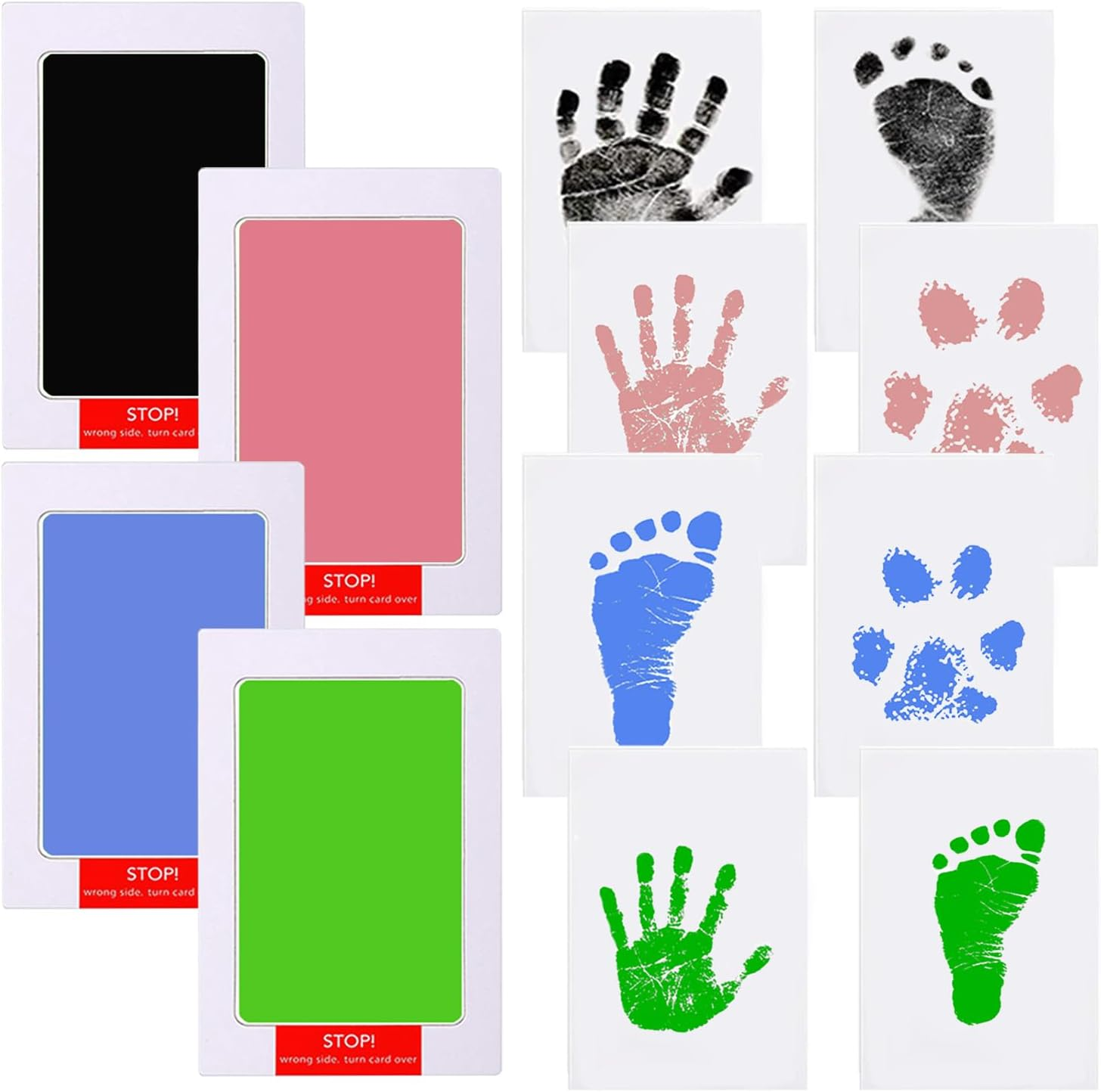 Lelonho Inkless Hand and Footprint Kit Clean Touch Ink Pad for Newborn Baby Pet Paw Print Kit(4 Ink Pads,8 Imprint Cards) (Black、Pink、Blue、Green) image number 3
