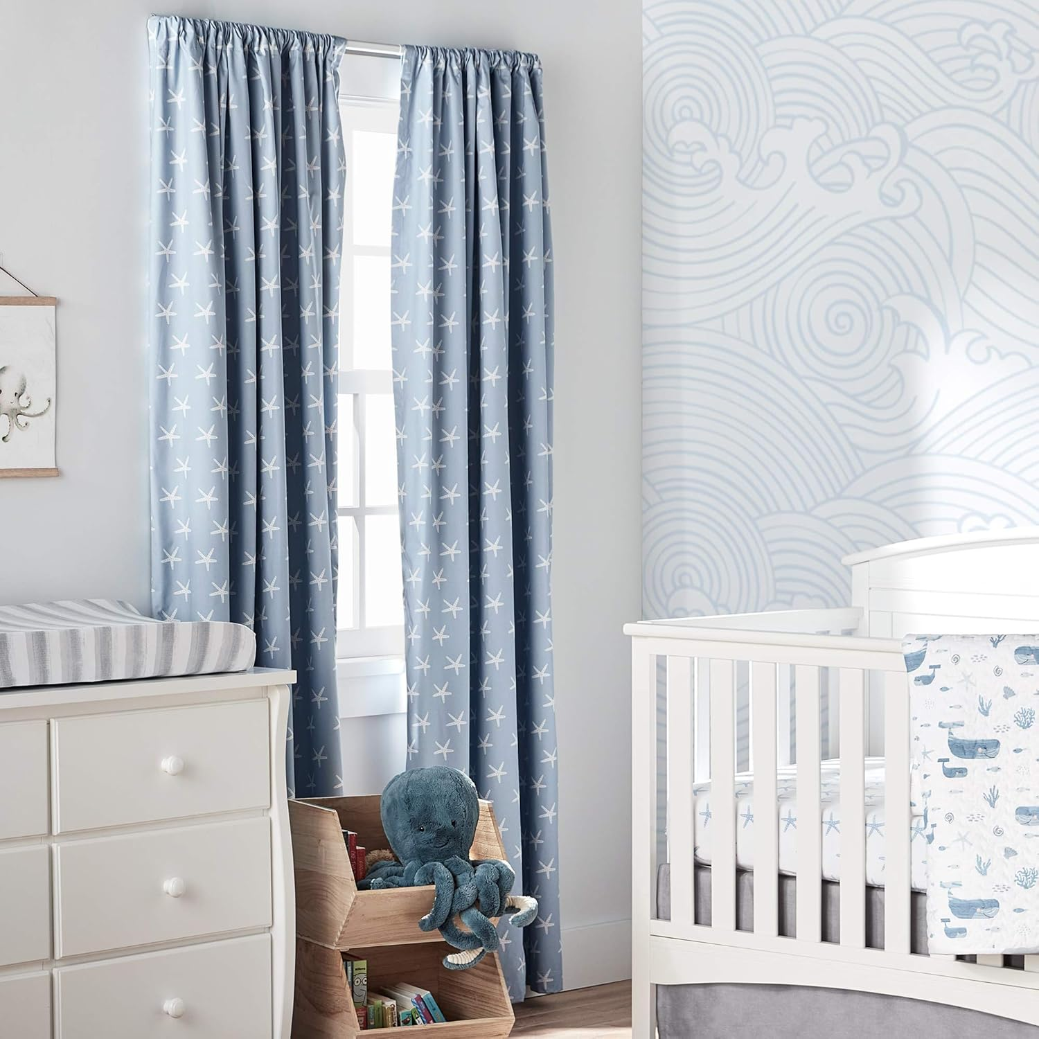 Lush Decor Seaside Starfish Blackout Window Curtain Single Panel, Blue image number 1