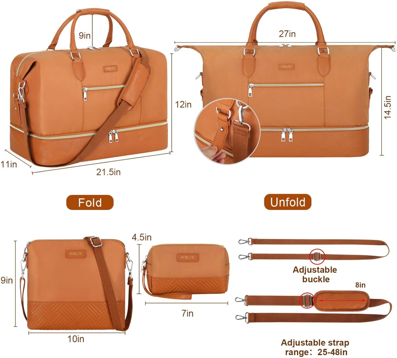 Weekender Bag for Women, Travel Duffel Bag Carry on Overnight Bag with Shoe Compartment Large Nylon Travel Weekend Tote Bag, 7-Brown, L, Weekender Bag for Women, Travel Duffel Bag Carry on Overnight image number 1