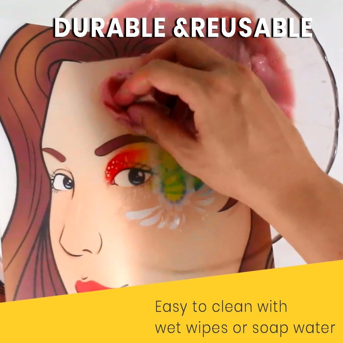 Bowitzki Face Painting Practice Board,2 Pieces Reusable Colorful Face Paint Practice Board,Painting Makeup Exercise Template A4 Size (Woman) image number 2