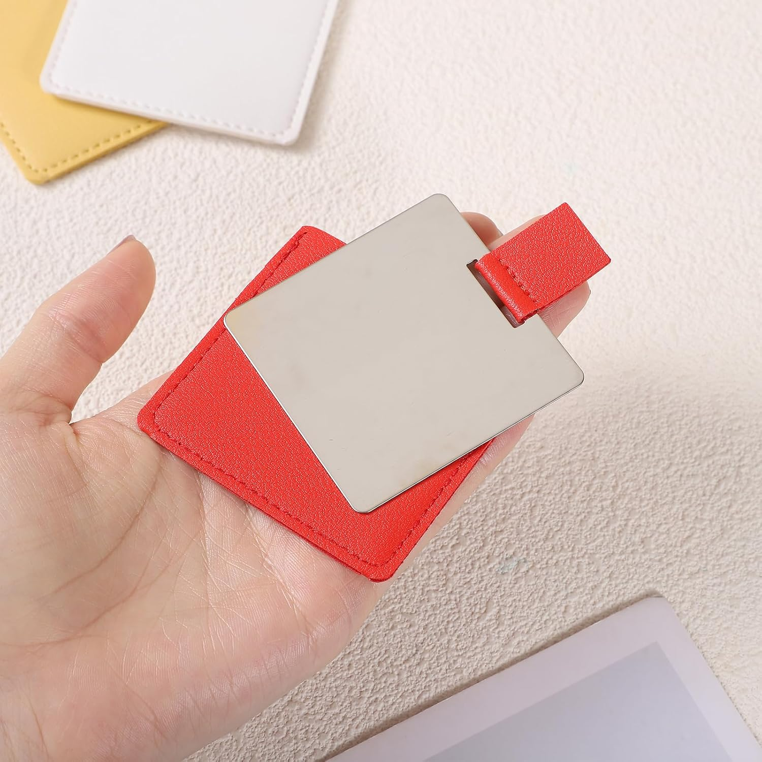 Pack of 4 Stainless Steel Compact Mirrors, Travel Mirrors, 6.5 X 7 Cm, Small Hand Mirror, Includes Protective Cover, Small Mirror Made of Polished Metal, Cosmetic Mirror, Make-Up Mirror, Ultra Thin image number 1