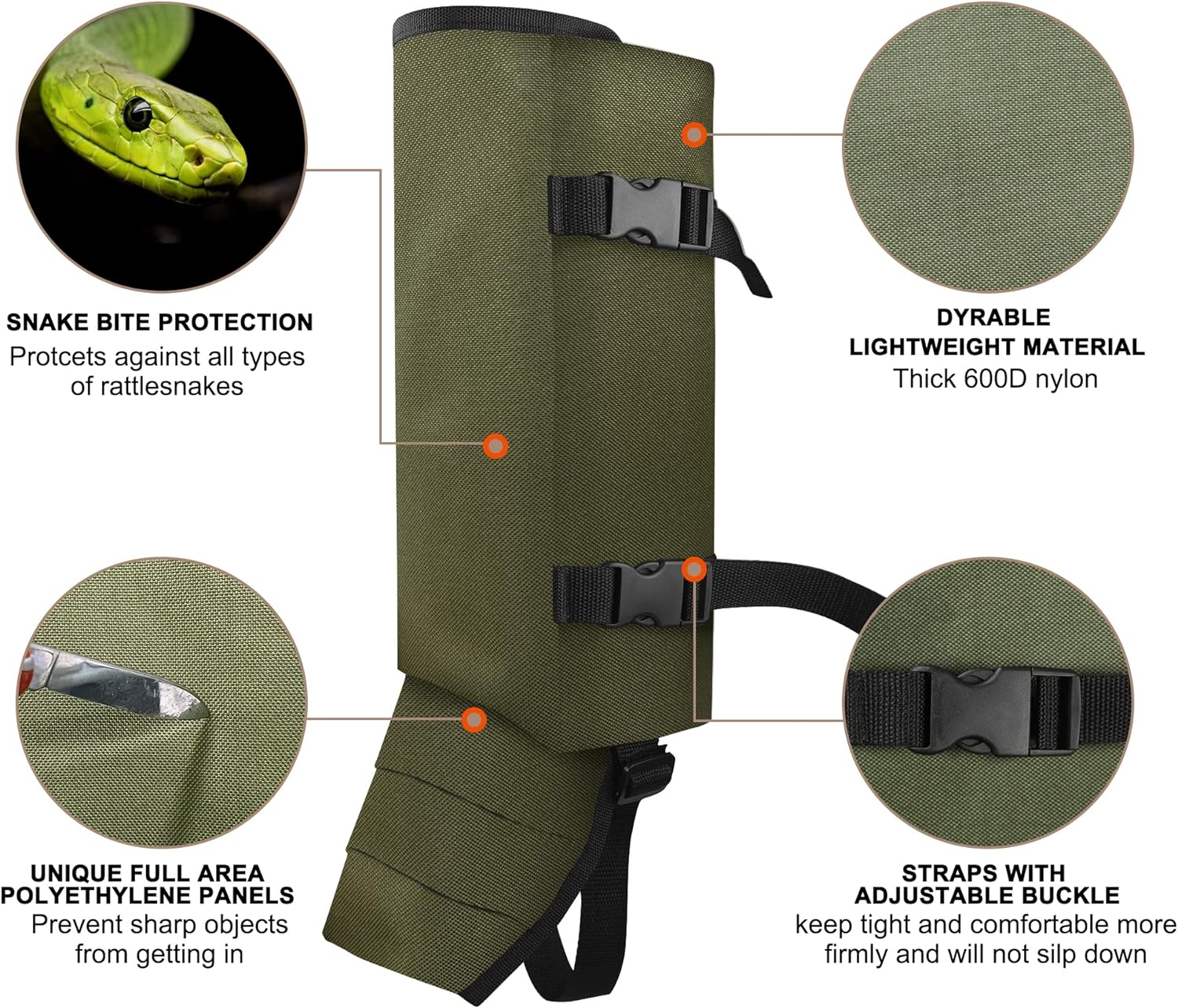 MDSTOP Snake Gaiters Leg Guards, Waterproof Snake Guards, Adjustable Snake Bite Protection for Lower Legs, Snake Chaps for Men & Women, Snake Proof Gaiters for Hunting, Hiking and Farm Working