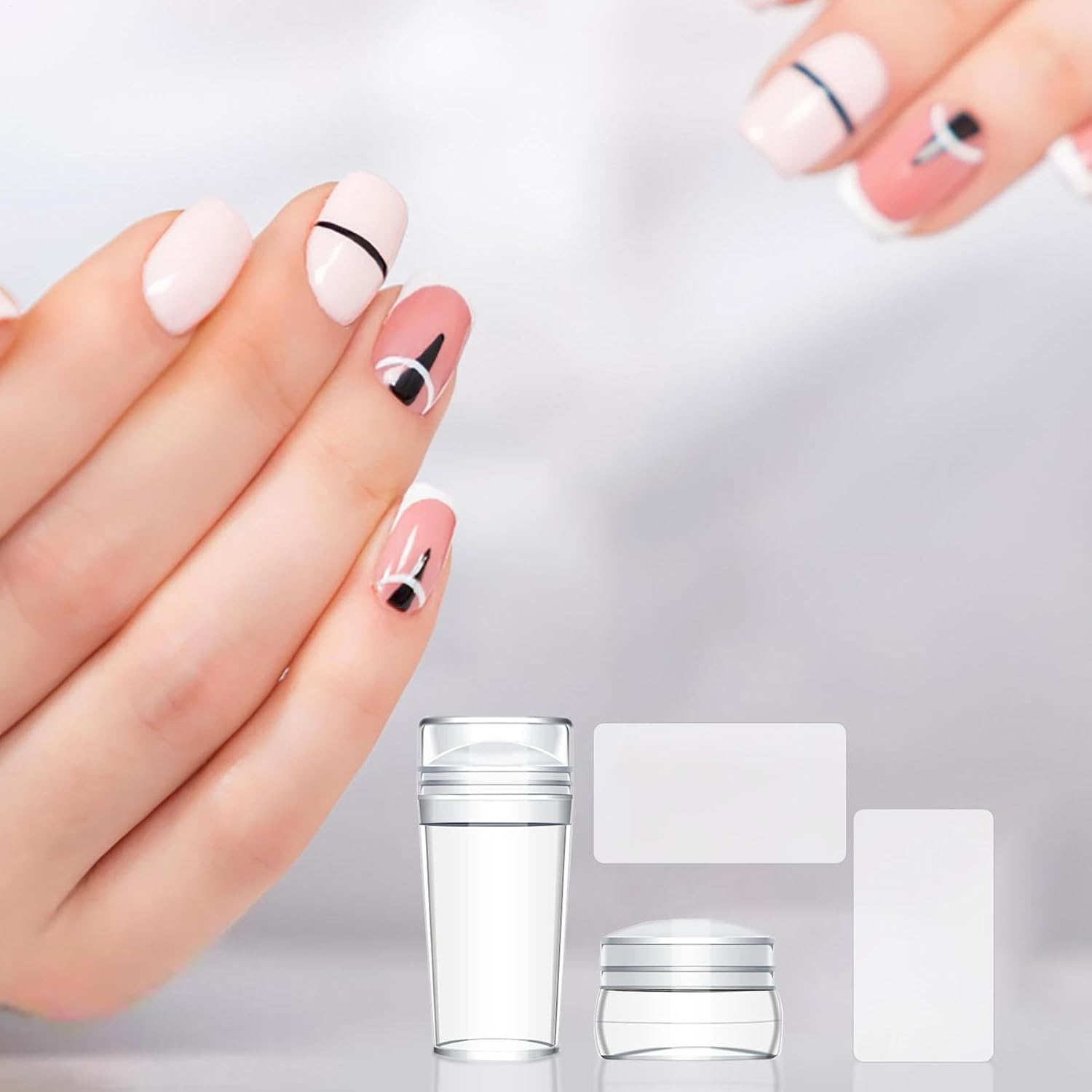 Nail Stamp Set Clear Nail Art Silicone Stamps and Scrapers, Simply Reusable | Perfect DIYS NAGELDESIGN Tools, French Tips Creative Patterns, Professional Stamping Accessories for Women image number 1